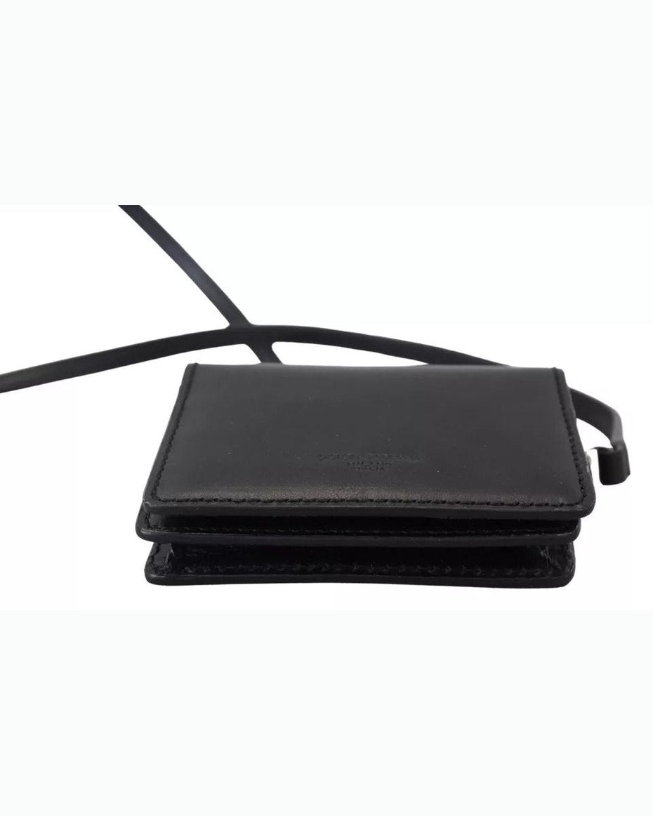 Dolce & Gabbana Black Leather Bifold Shoulder Sling Wallet Wallets