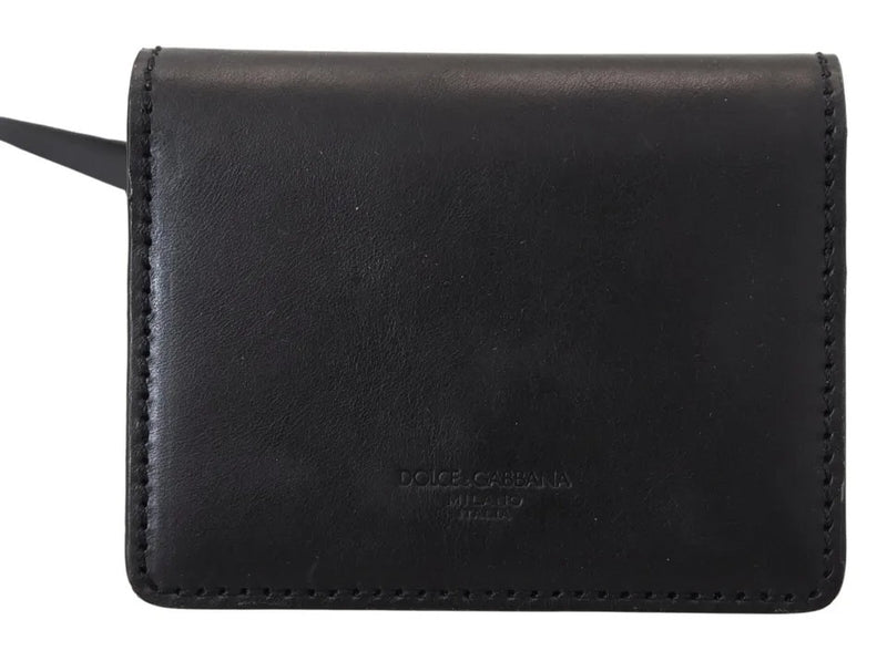 Dolce & Gabbana Black Leather Bifold Shoulder Sling Wallet Glam Steals
