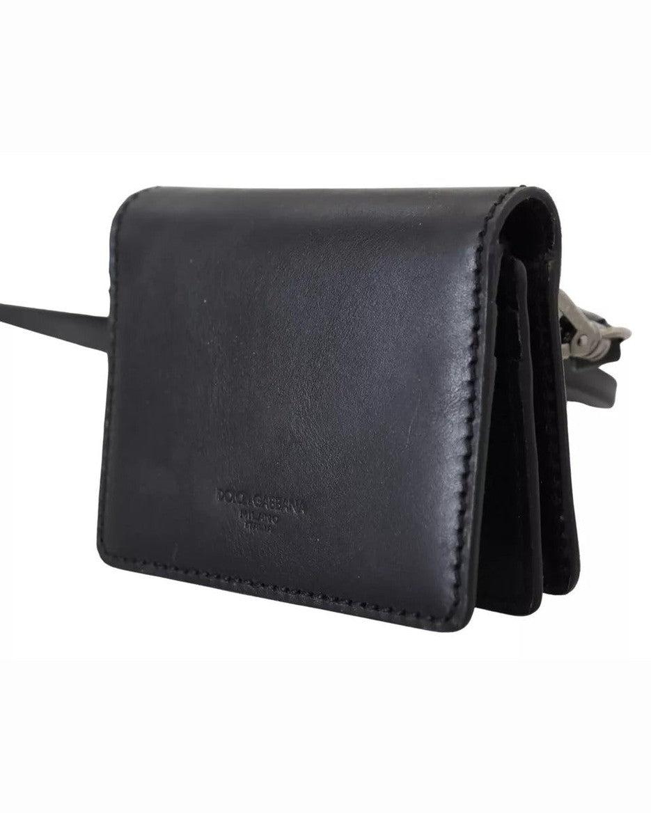 Dolce & Gabbana Black Leather Bifold Shoulder Sling Wallet Wallets