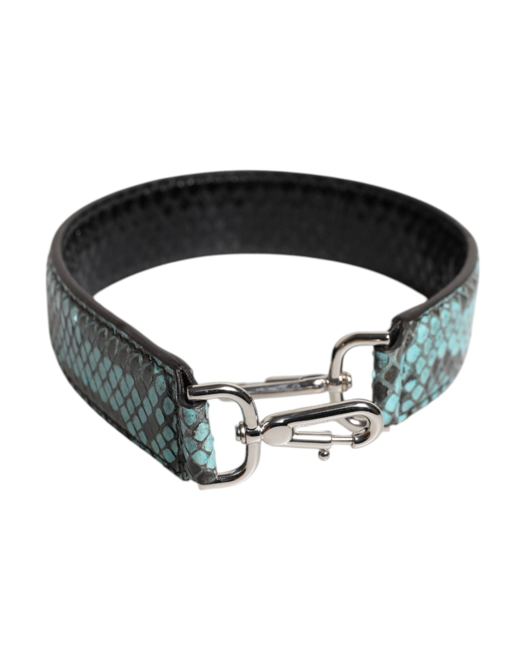 Dolce & Gabbana Black Leather Blue Exotic Bag Shoulder Strap Glam Steals