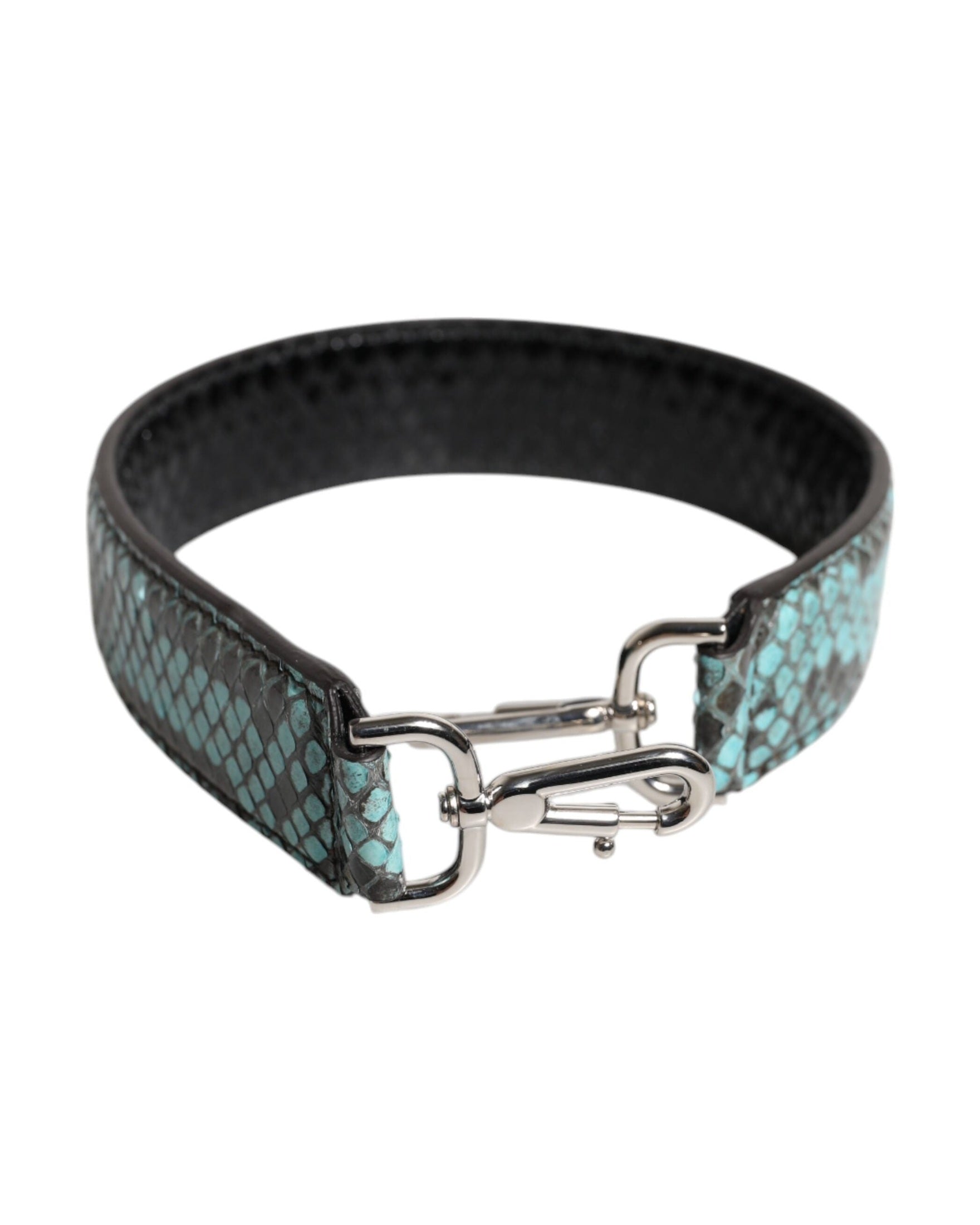 Dolce & Gabbana Black Leather Blue Exotic Bag Shoulder Strap Glam Steals