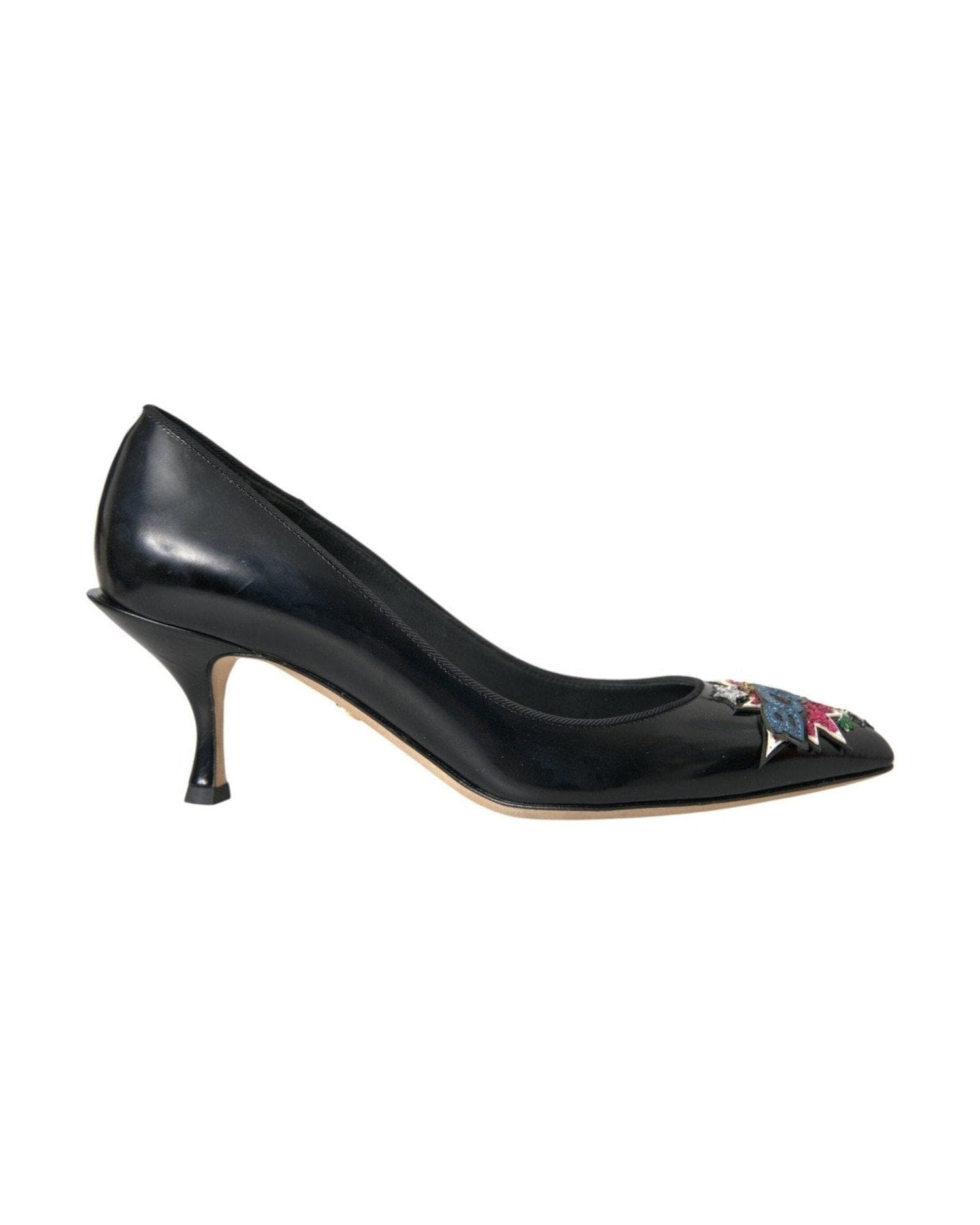 Dolce & Gabbana Black Leather Boom Patch Heels Pumps Shoes Heels