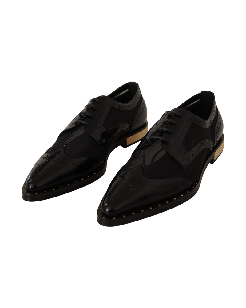 Dolce & Gabbana Black Leather Broques Sheer Wingtip Shoes Glam Steals
