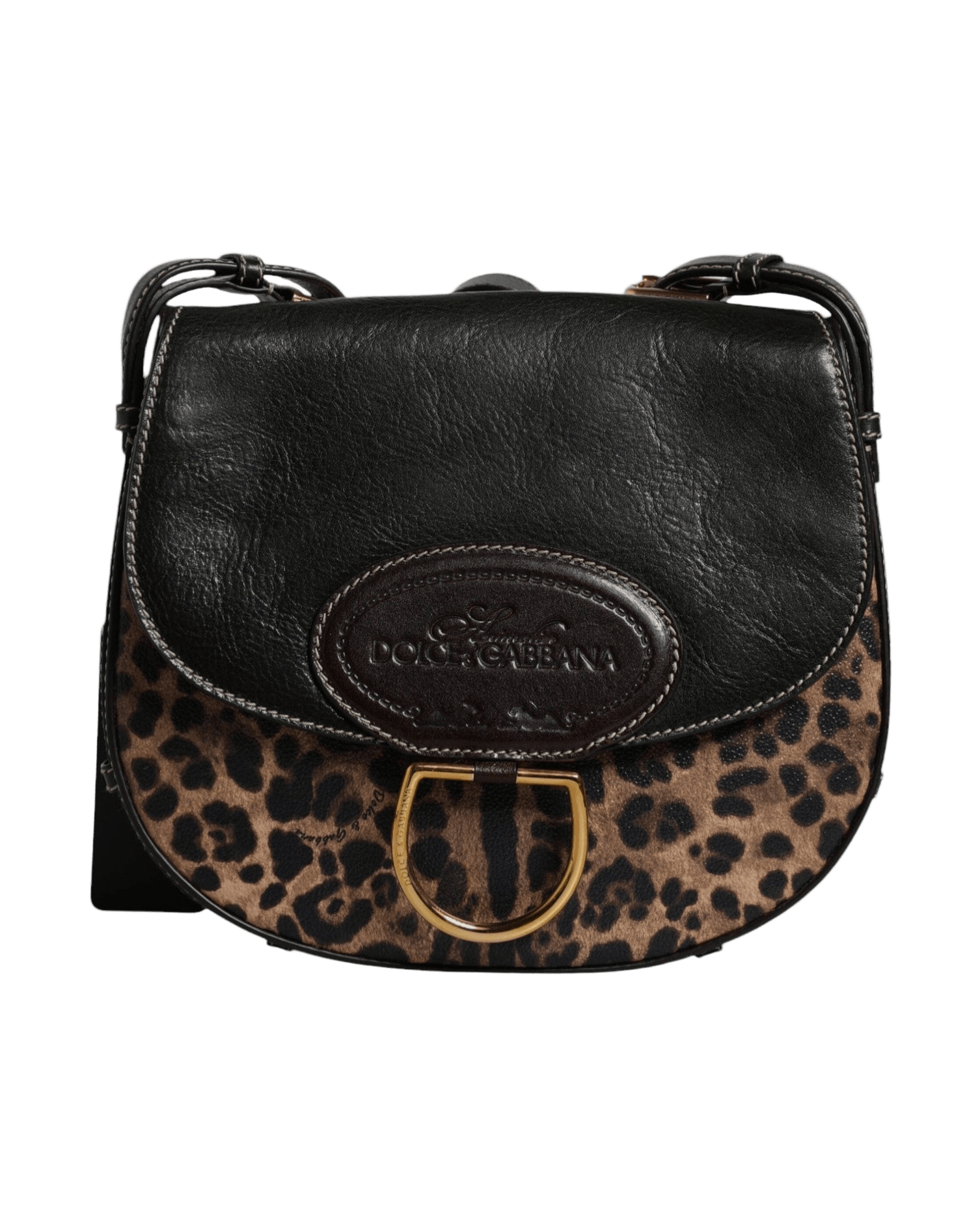 Dolce & Gabbana Black Leather Brown Leopard Shoulder Strap Bag Glam Steals