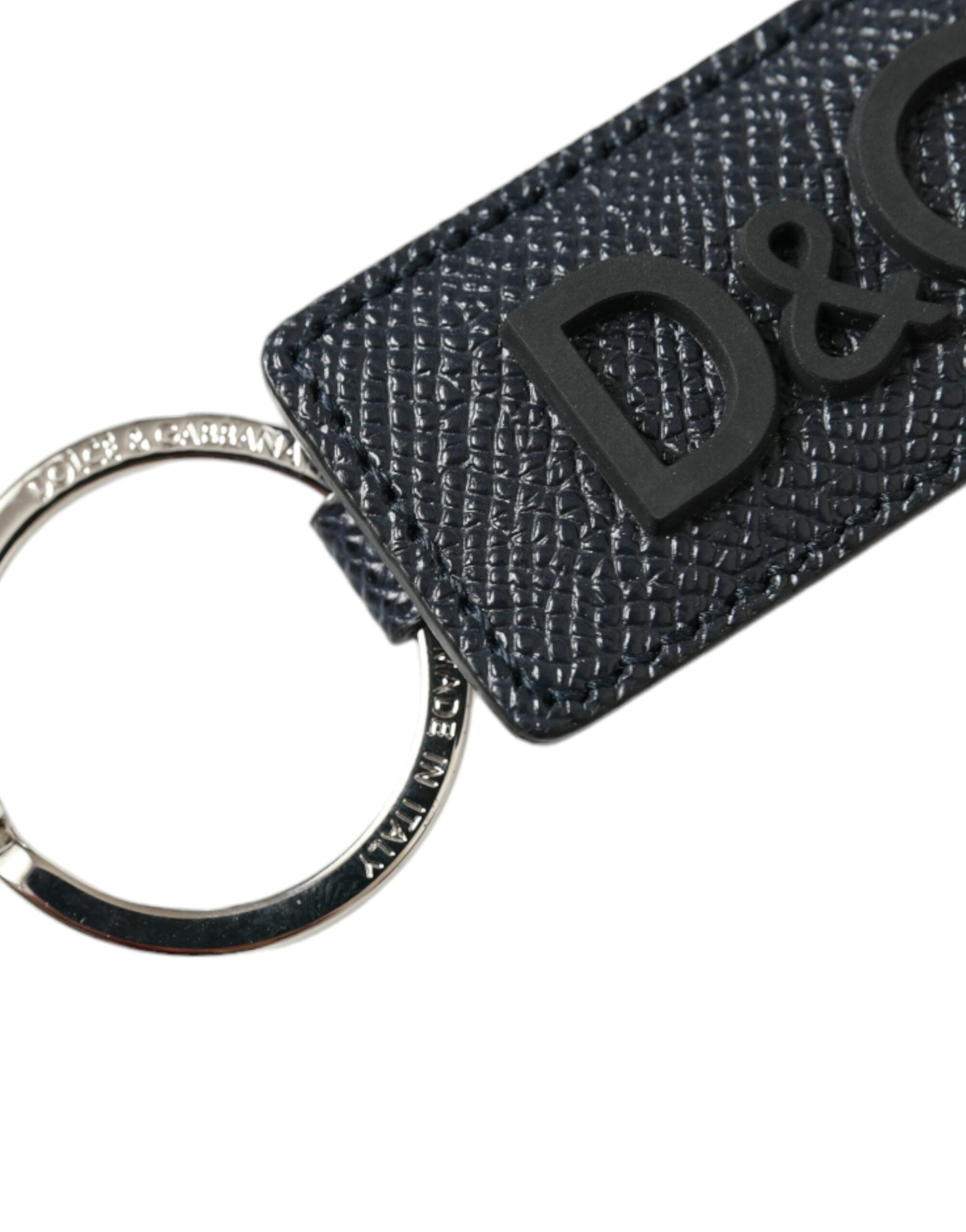 Dolce & Gabbana Black Leather Calf Dg Logo Silver Brass Keyring Keychain Glam Steals