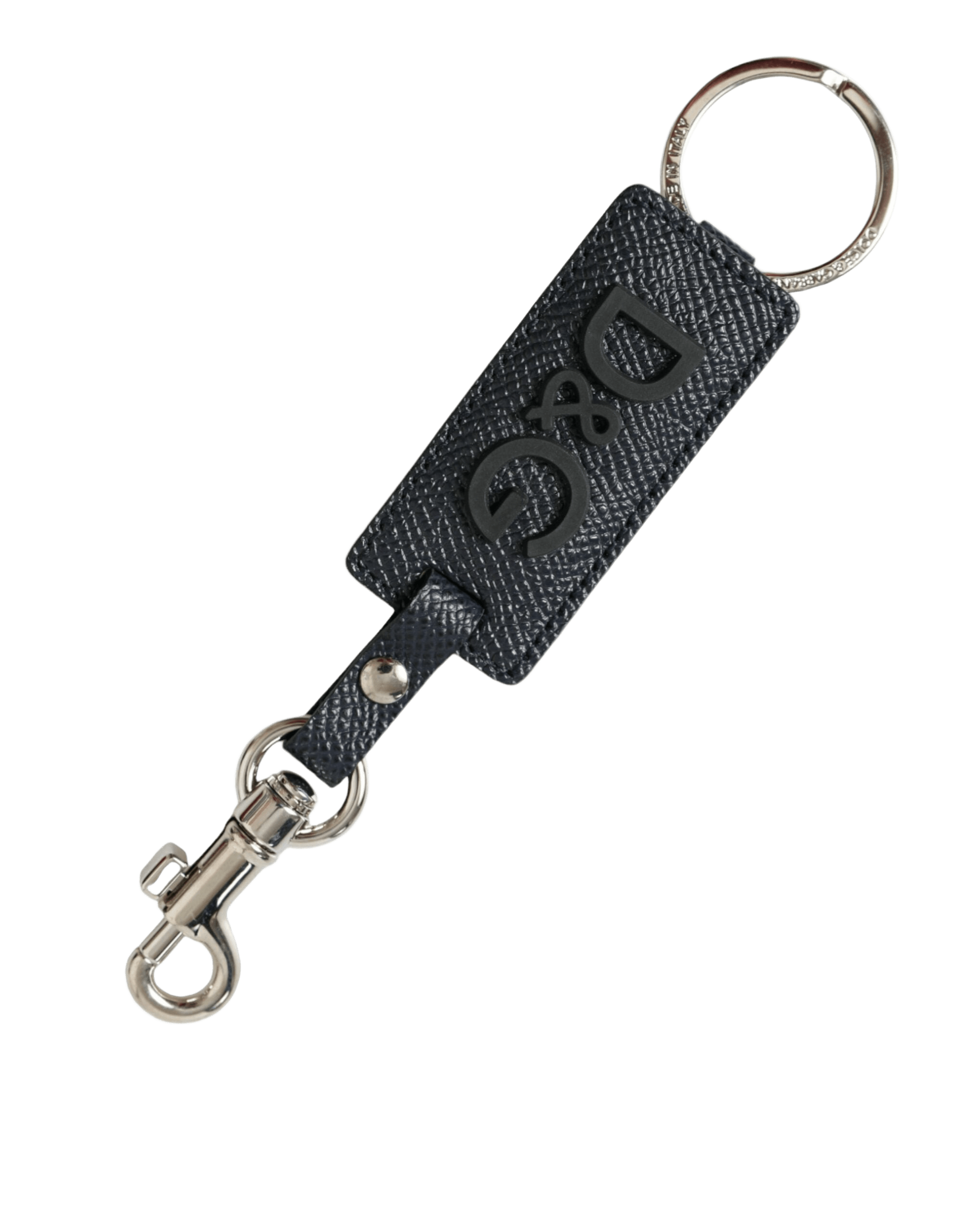 Dolce & Gabbana Black Leather Calf Dg Logo Silver Brass Keyring Keychain Glam Steals