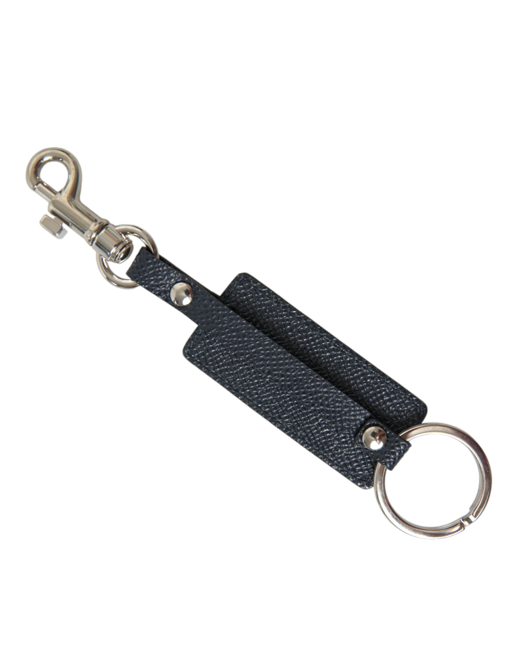 Dolce & Gabbana Black Leather Calf Dg Logo Silver Brass Keyring Keychain Glam Steals