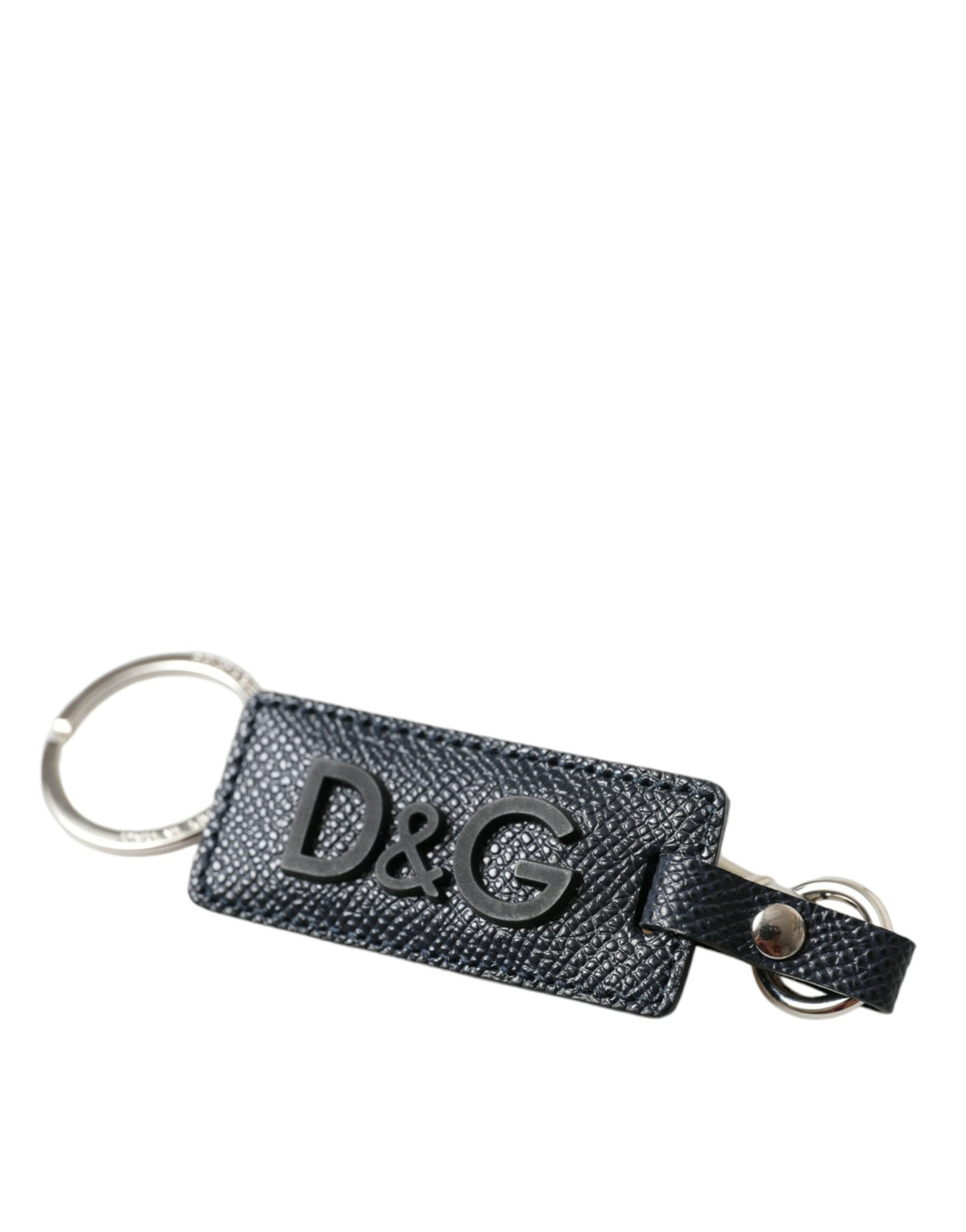 Dolce & Gabbana Black Leather Calf Dg Logo Silver Brass Keyring Keychain Glam Steals
