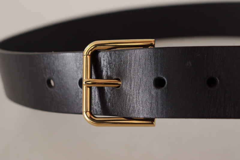 Dolce & Gabbana Black Leather Calf Gold Tone Logo Metal Buckle Belt Glam Steals
