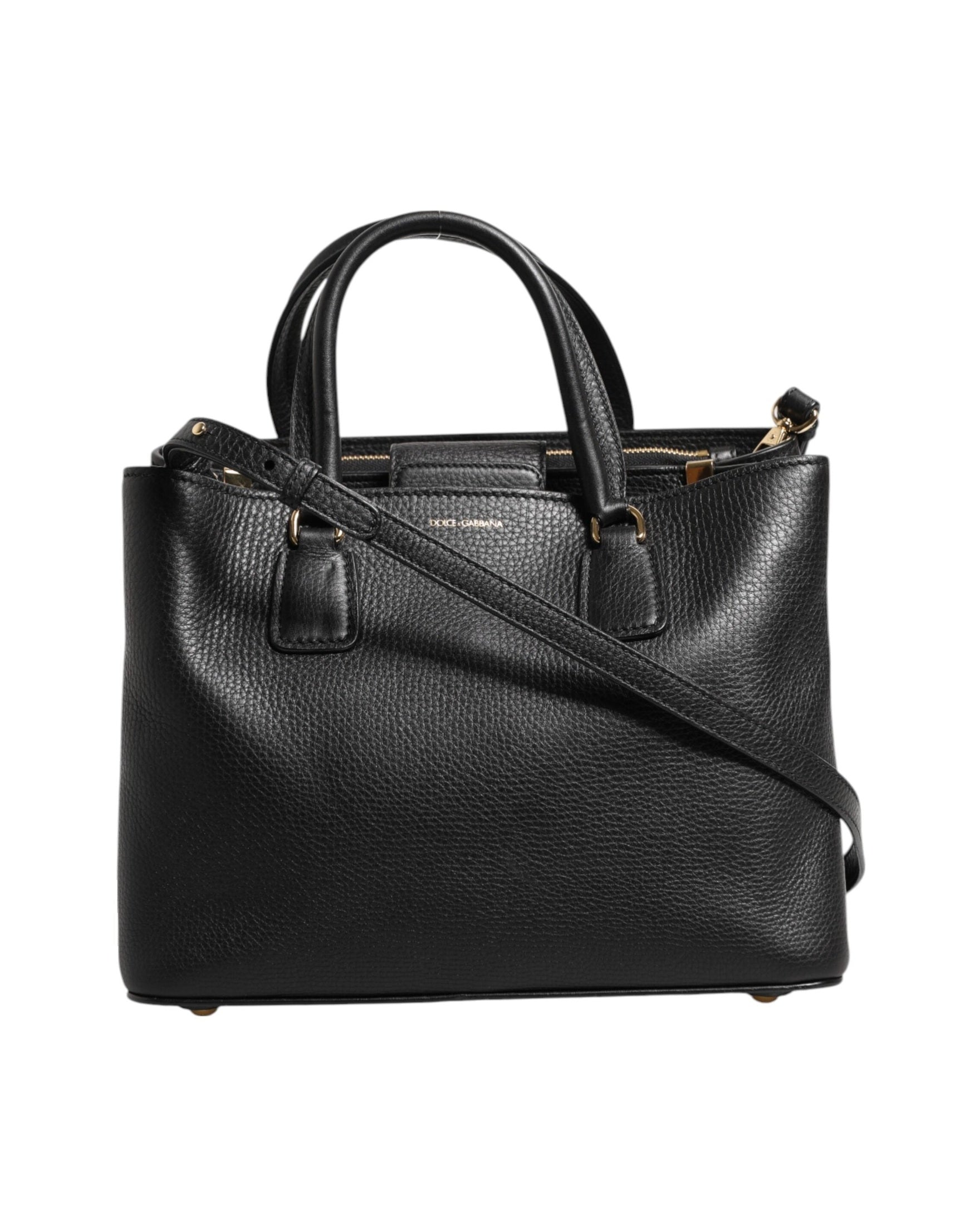 Dolce & Gabbana Black Leather Calf Logo Plaque Shoulder Tote Bag Glam Steals