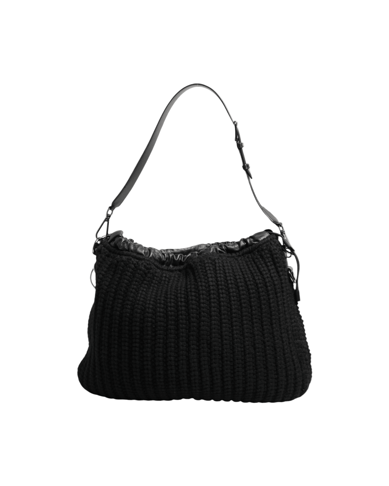 Dolce & Gabbana Black Leather Cashmere Knitted Shoulder Women Borse Bag Shoulder Bags