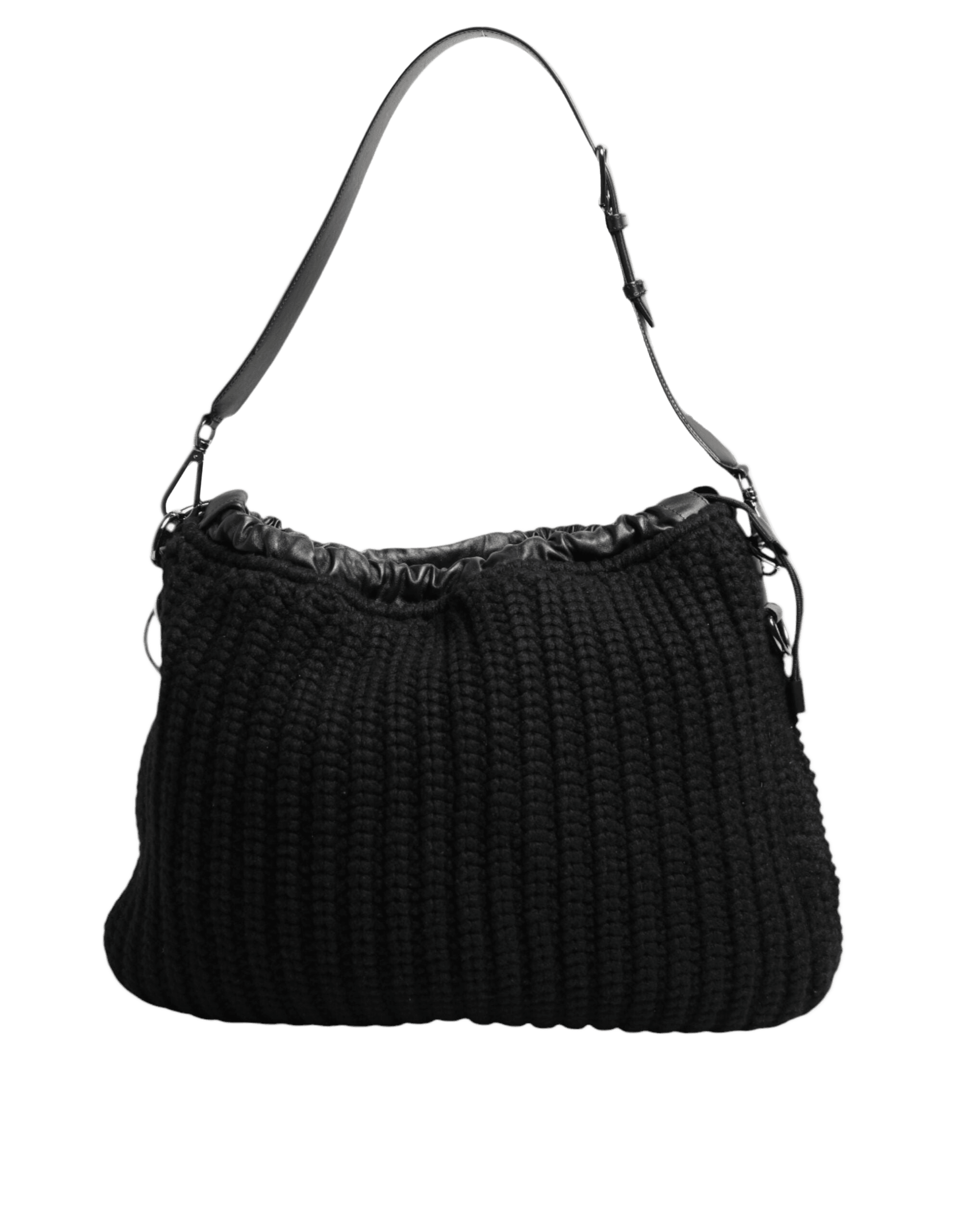 Dolce & Gabbana Black Leather Cashmere Knitted Shoulder Women Borse Bag Glam Steals