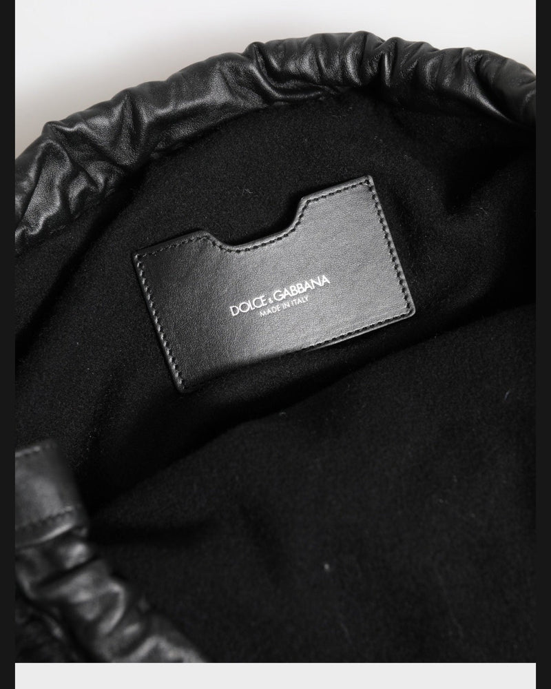 Dolce & Gabbana Black Leather Cashmere Knitted Shoulder Women Borse Bag Glam Steals