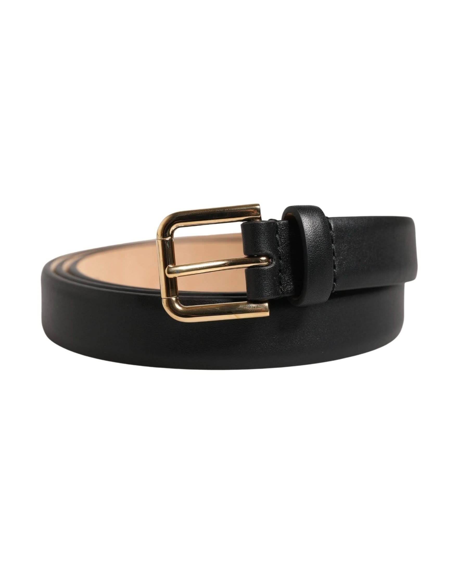 Dolce & Gabbana Black Leather Classic Gold Metal Buckle Belt 