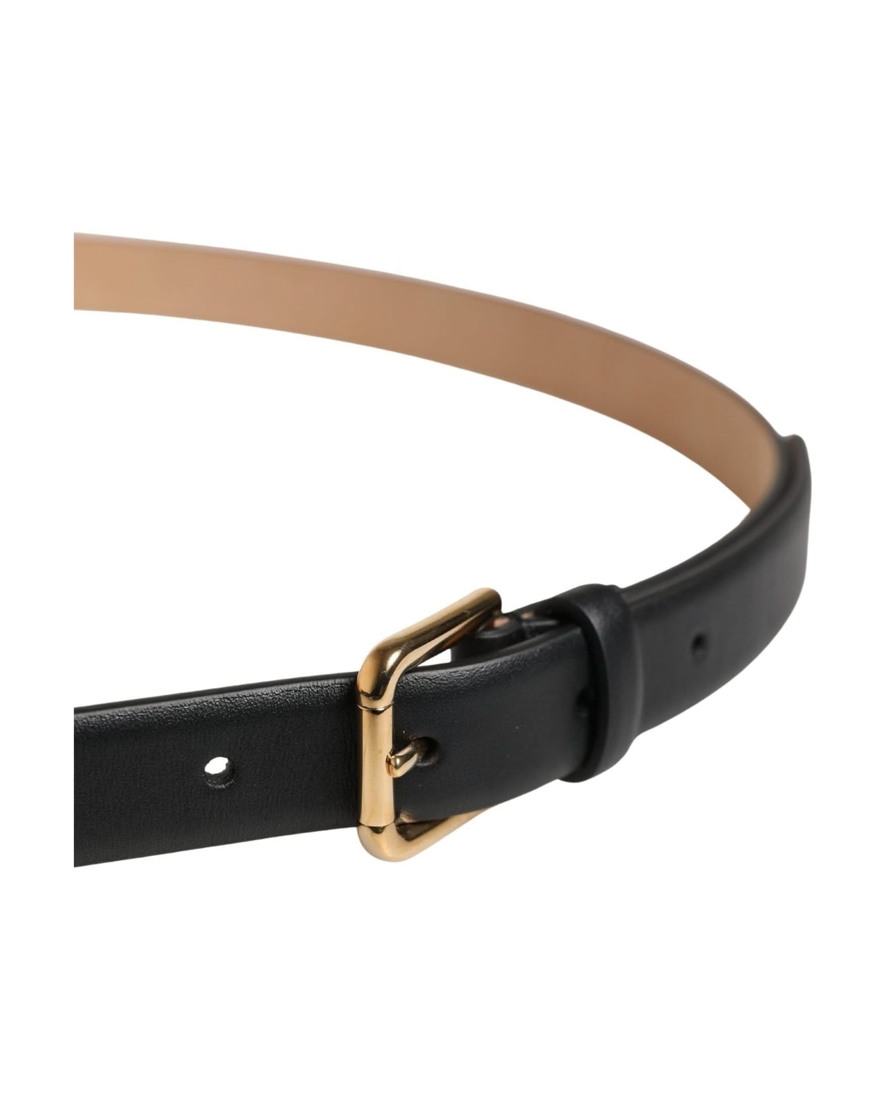 Dolce & Gabbana Black Leather Classic Gold Metal Buckle Belt 