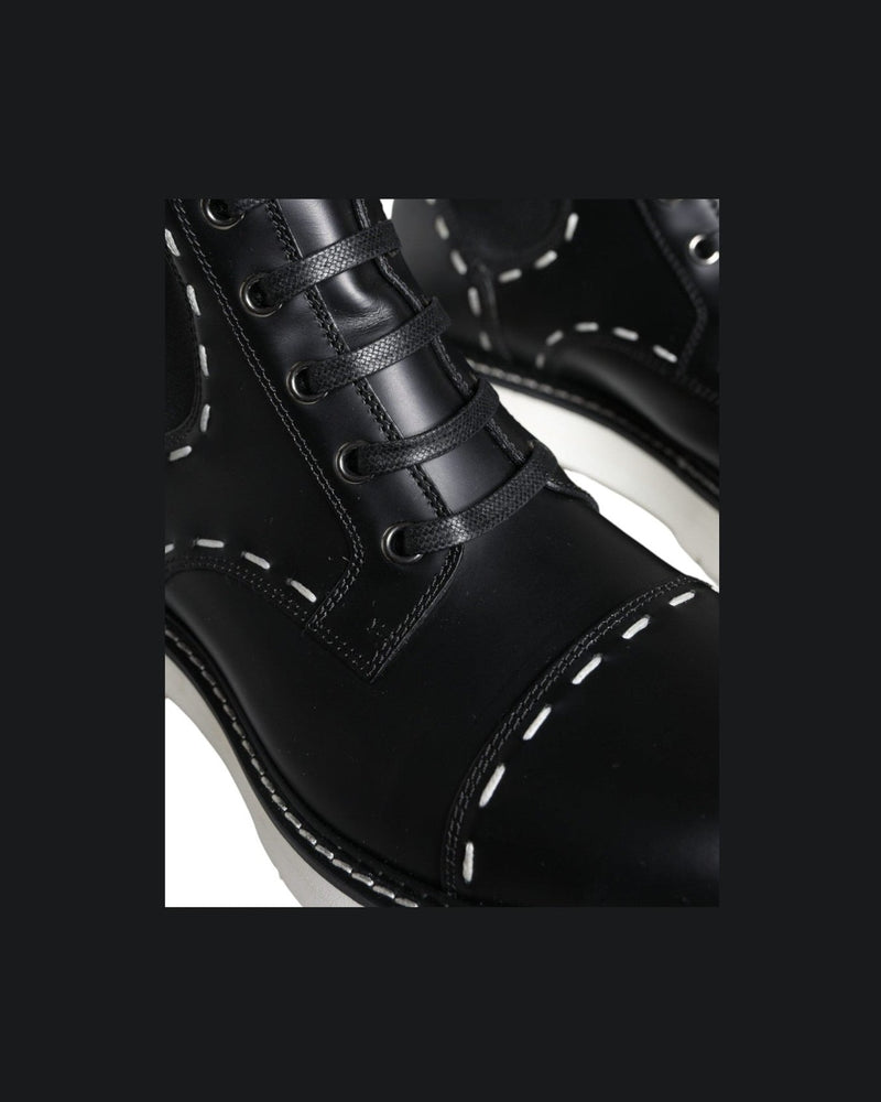 Dolce & Gabbana Black Leather Combat Mid Calf Boots Shoes Boots