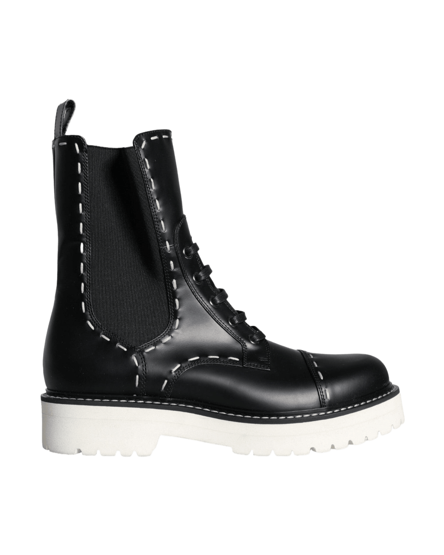 Dolce & Gabbana Black Leather Combat Mid Calf Boots Shoes Boots