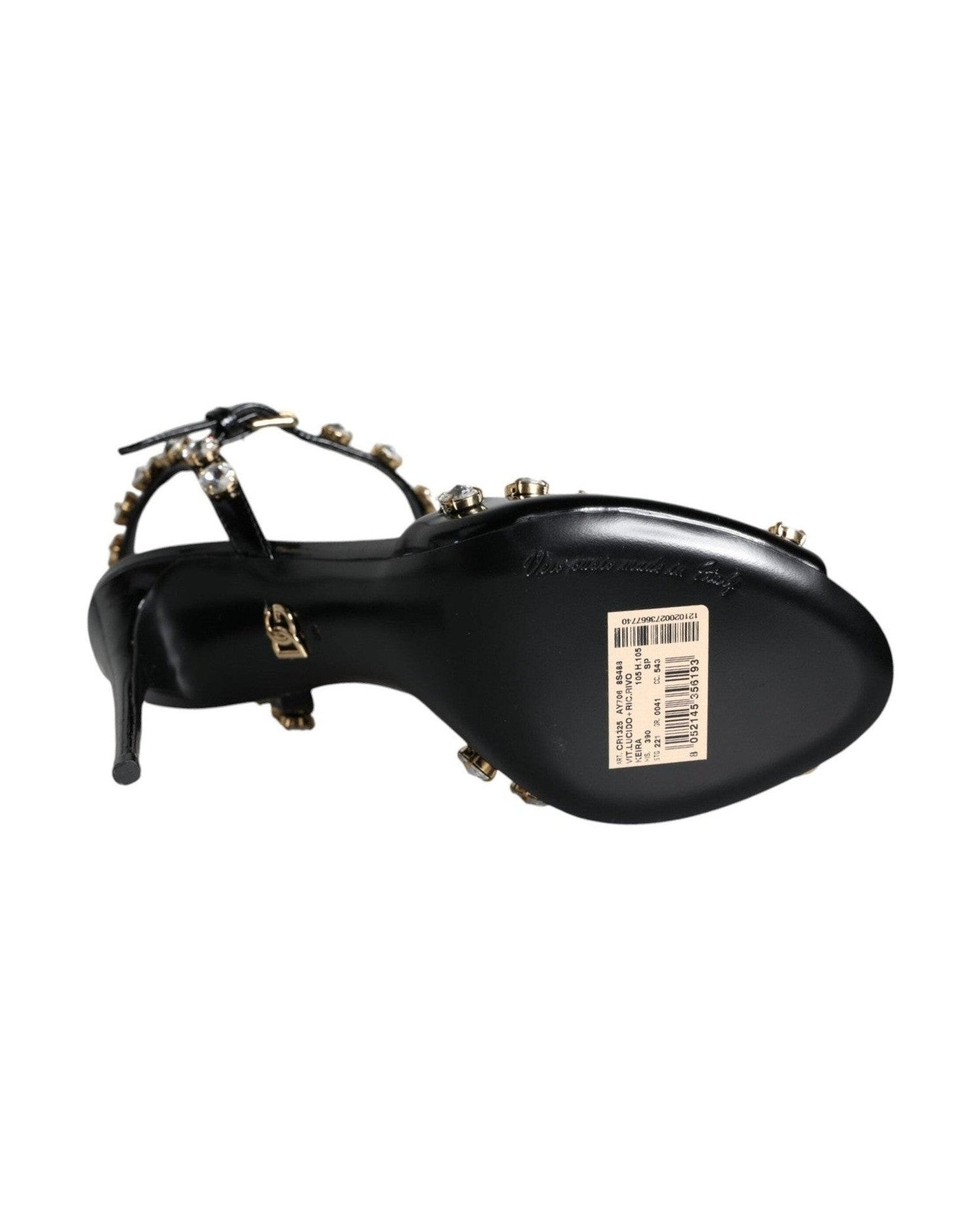 Dolce & Gabbana Black Leather Crystal Ankle Strap Sandals Shoes Heels