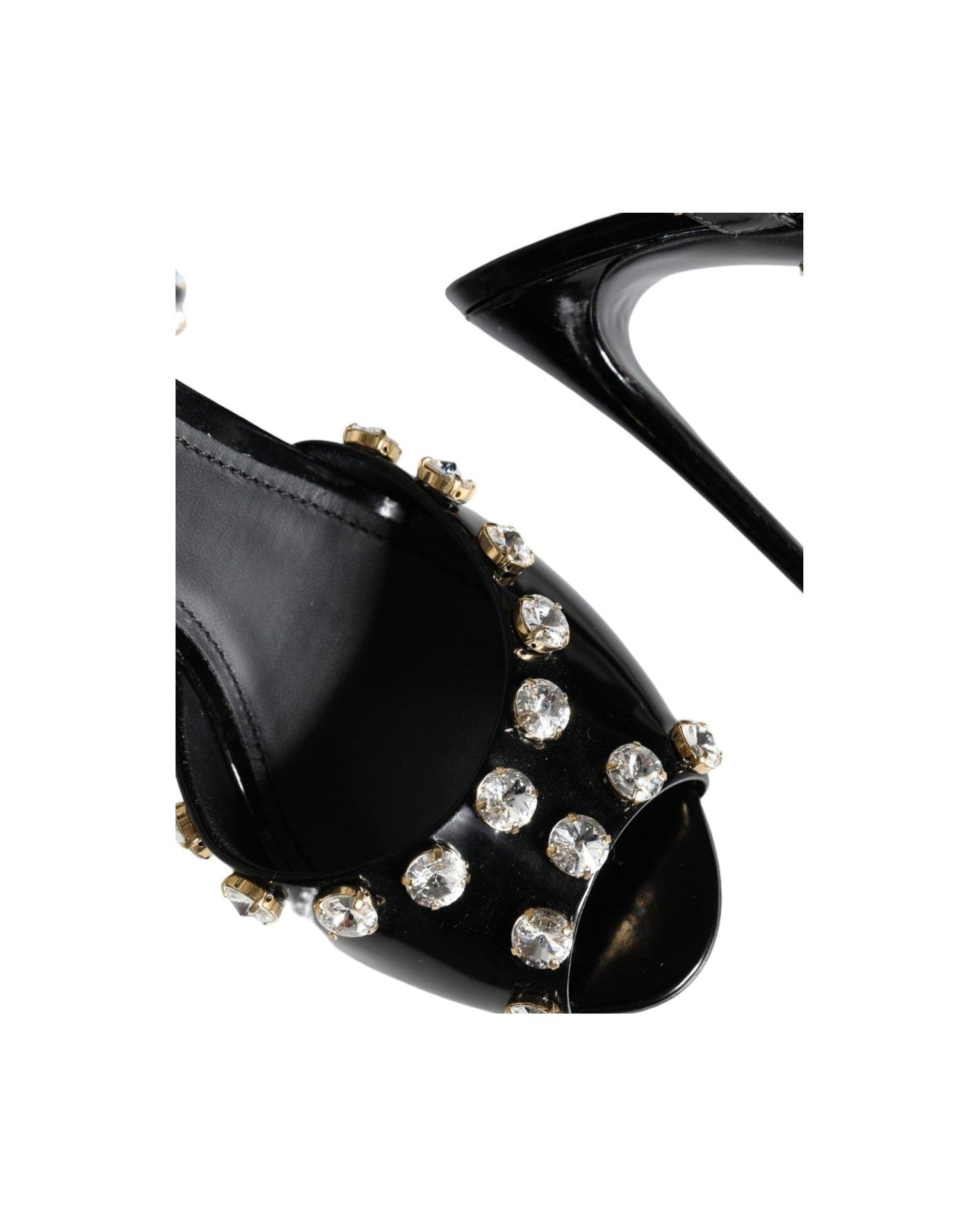 Dolce & Gabbana Black Leather Crystal Ankle Strap Sandals Shoes Heels