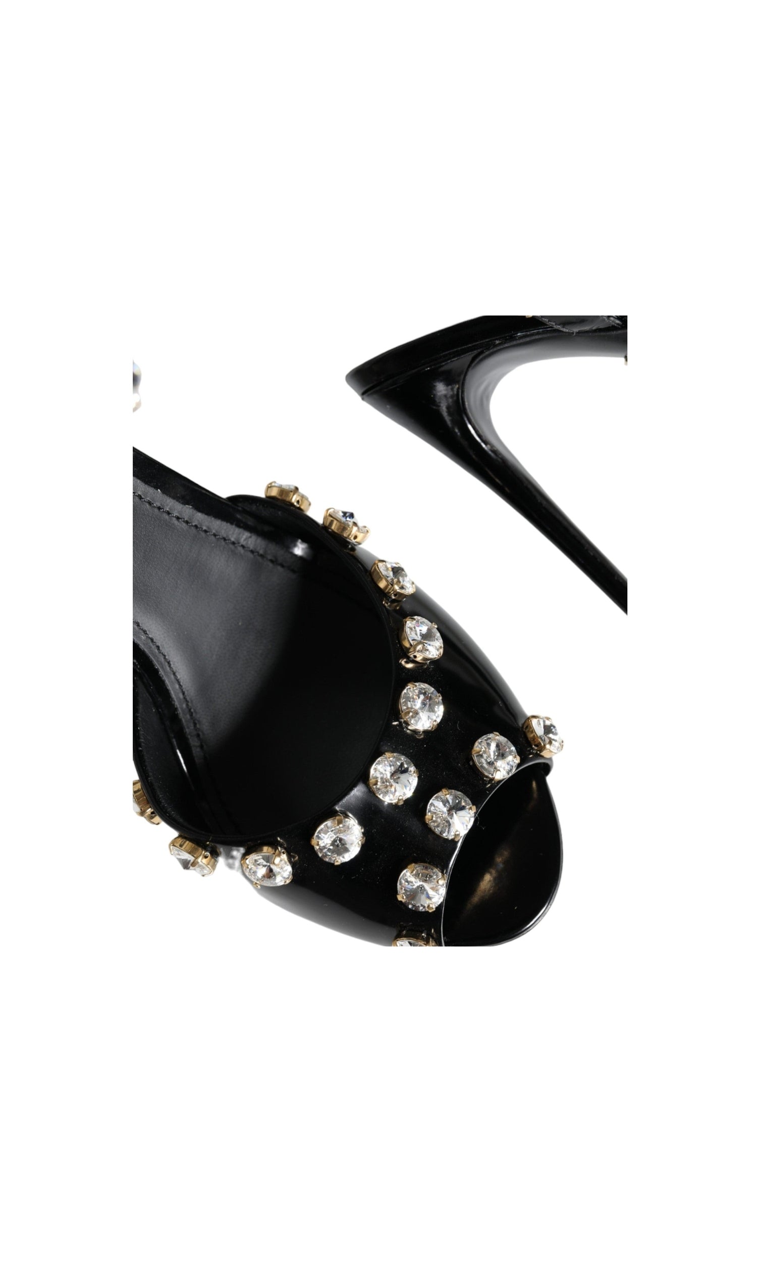 Dolce & Gabbana Black Leather Crystal Ankle Strap Sandals Shoes Glam Steals