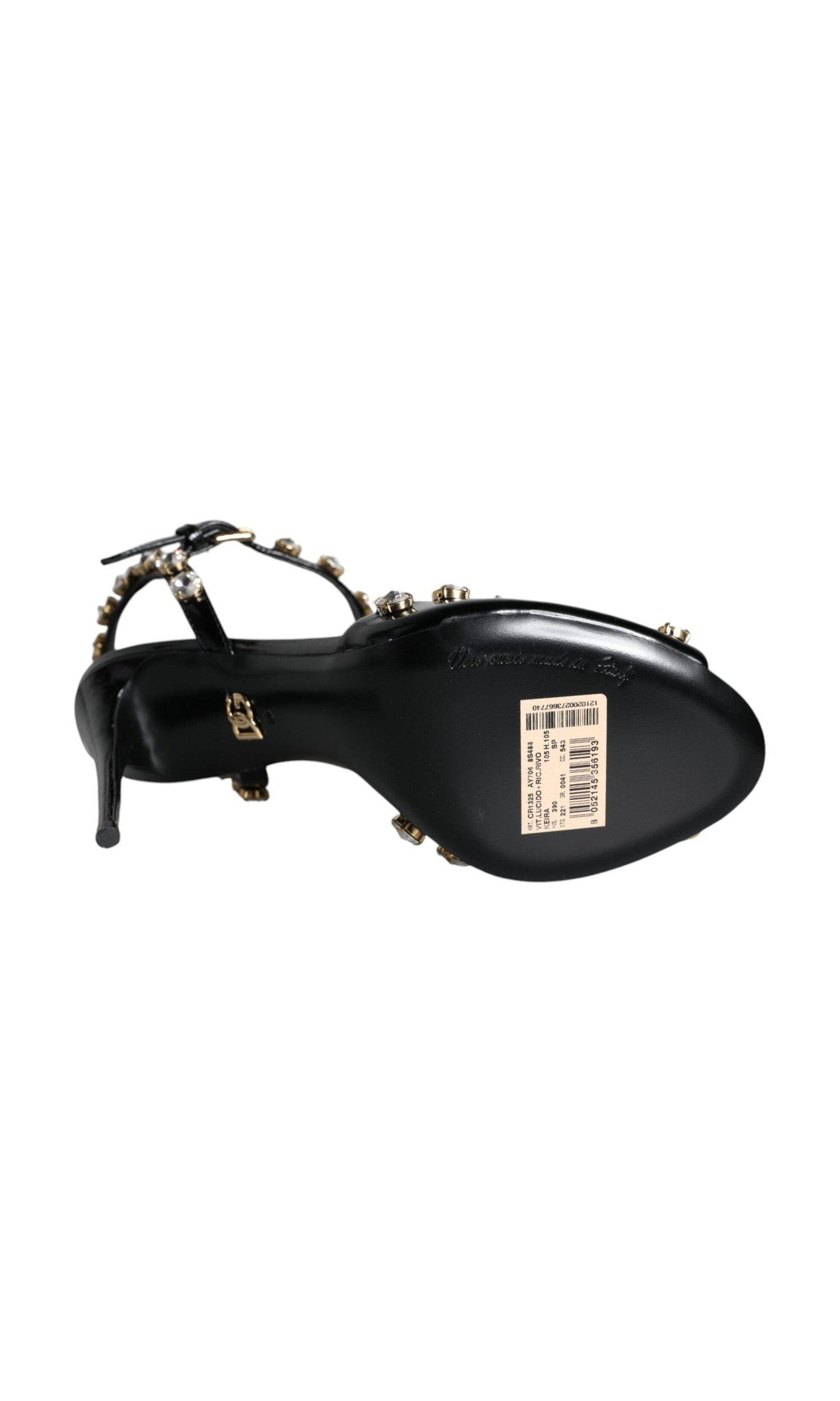 Dolce & Gabbana Black Leather Crystal Ankle Strap Sandals Shoes Glam Steals