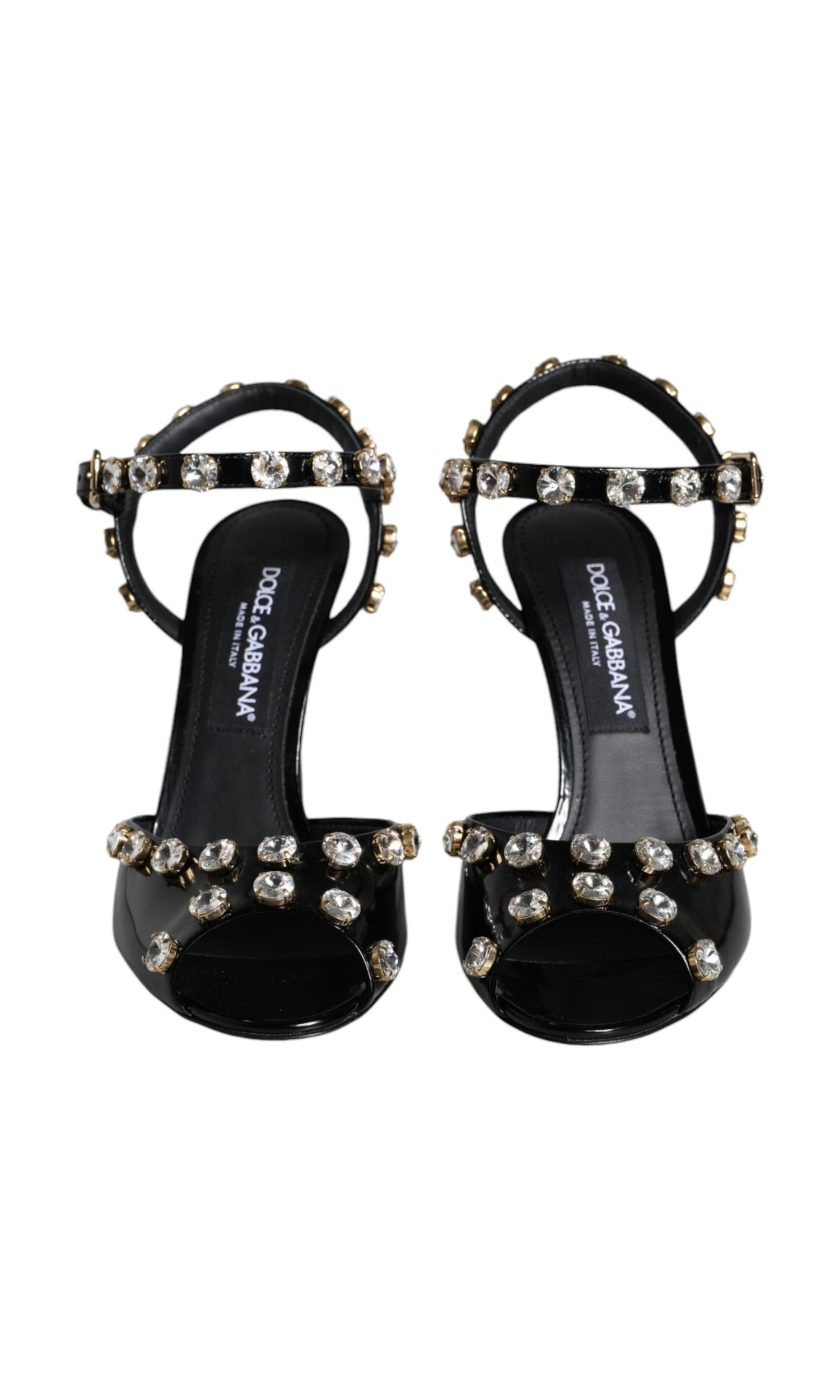 Dolce & Gabbana Black Leather Crystal Ankle Strap Sandals Shoes Glam Steals