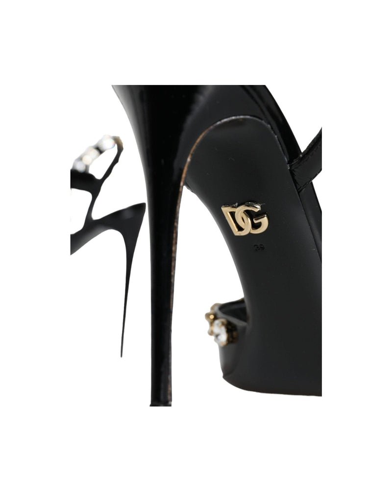 Dolce & Gabbana Black Leather Crystal Ankle Strap Sandals Shoes Glam Steals