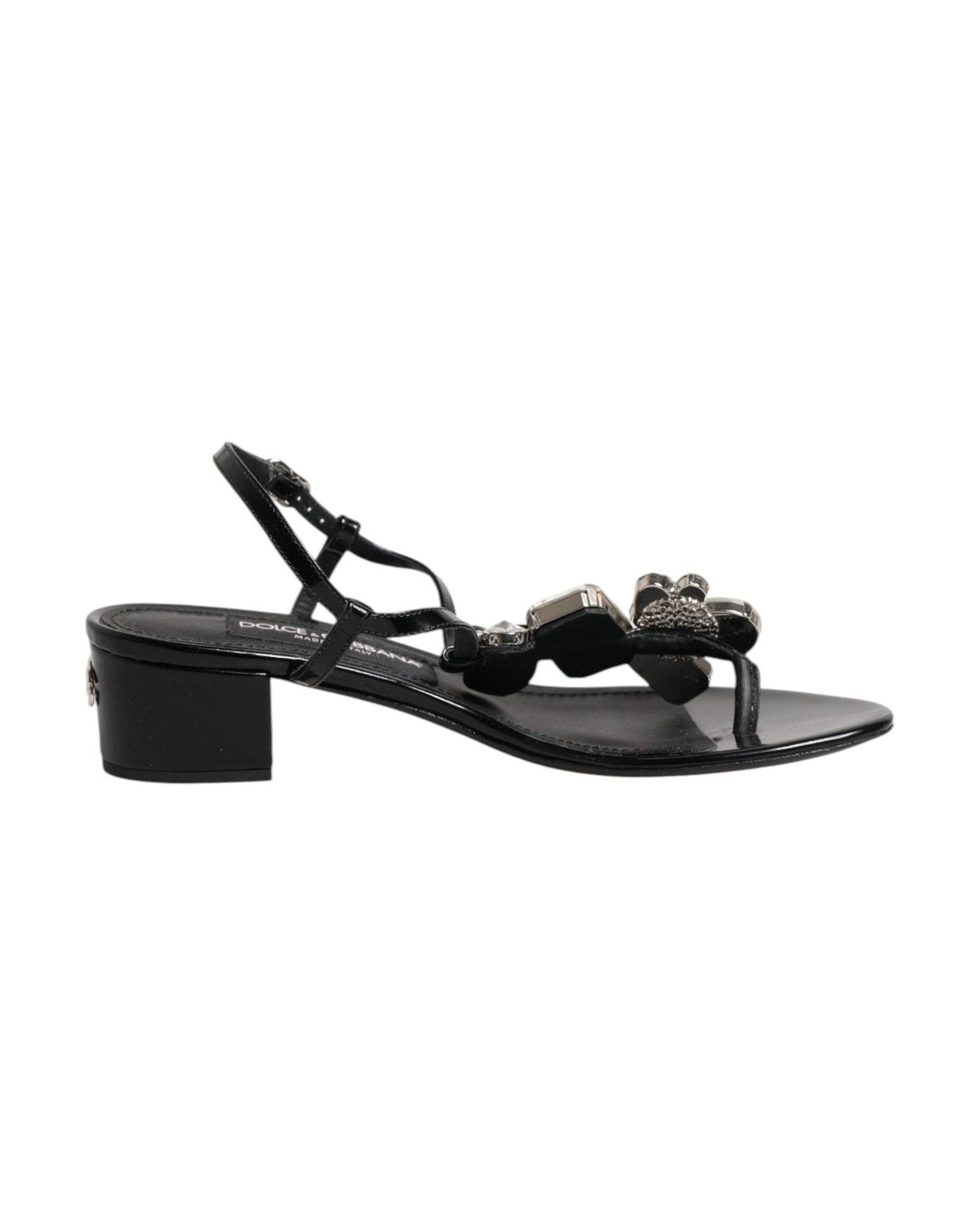 Dolce & Gabbana Black Leather Crystal Ankle Strap Sandals Shoes Glam Steals