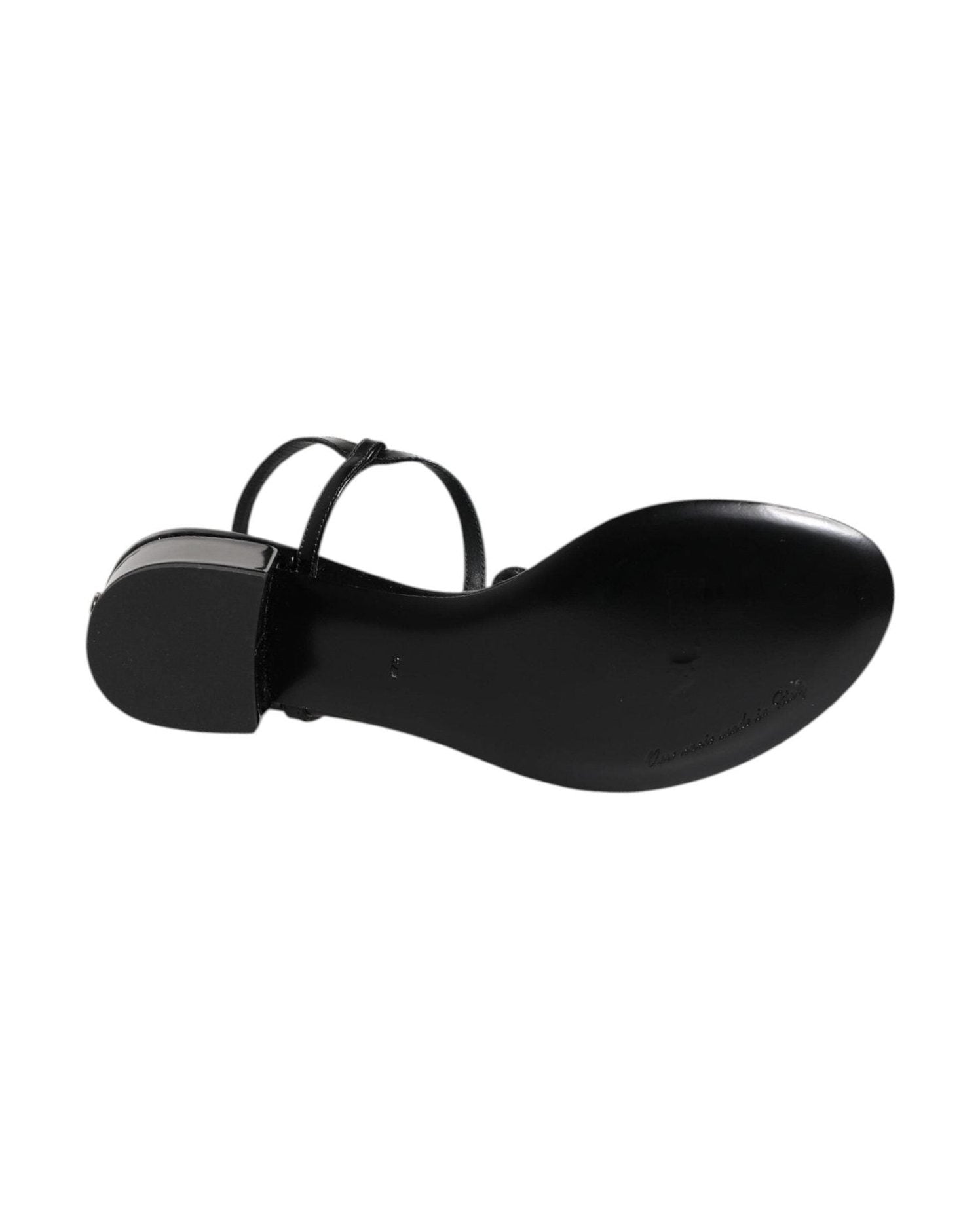 Dolce & Gabbana Black Leather Crystal Ankle Strap Sandals Shoes Glam Steals