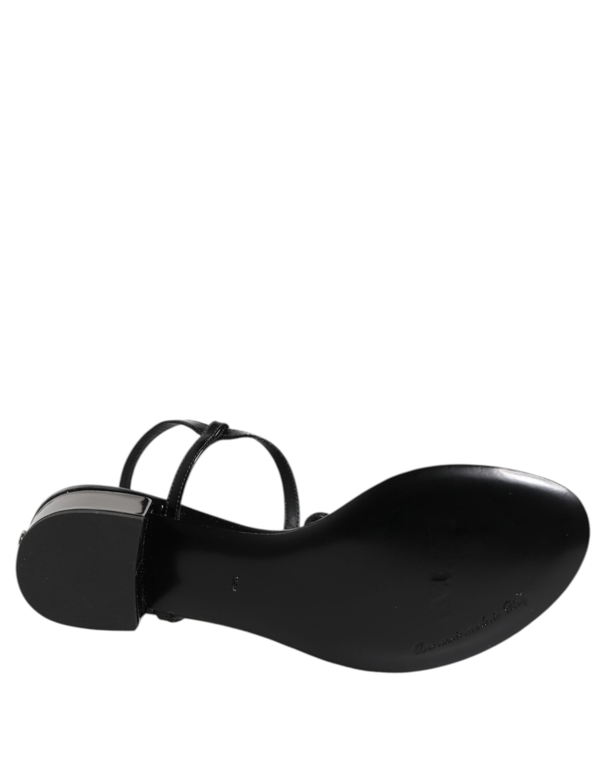 Dolce & Gabbana Black Leather Crystal Ankle Strap Sandals Shoes Glam Steals