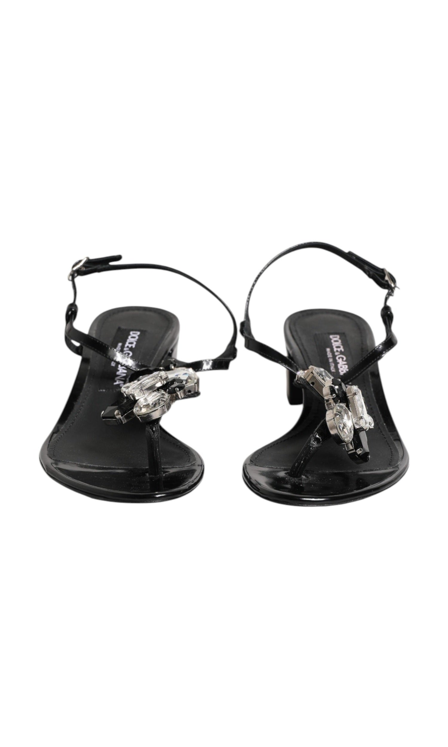 Dolce & Gabbana Black Leather Crystal Ankle Strap Sandals Shoes Glam Steals