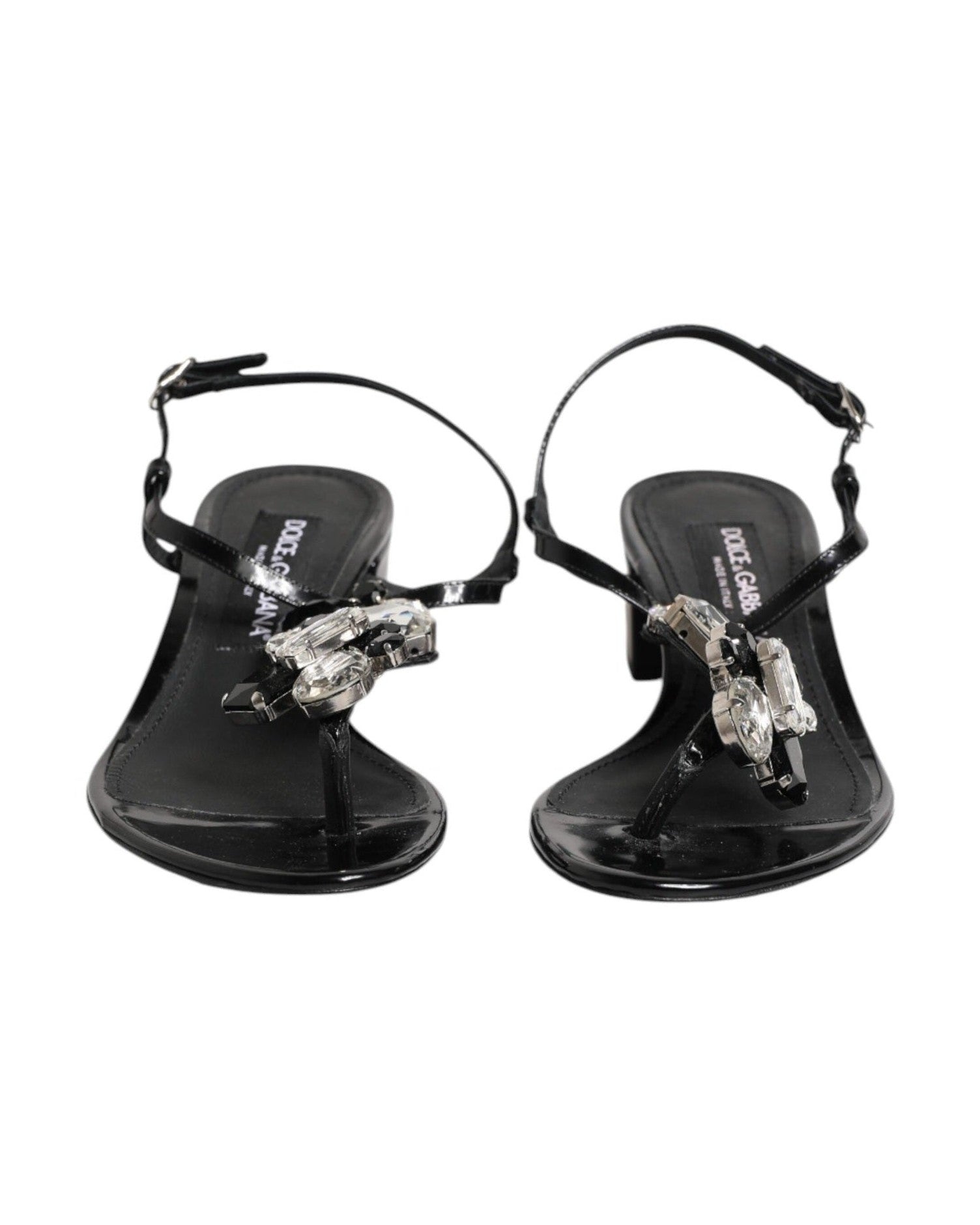 Dolce & Gabbana Black Leather Crystal Ankle Strap Sandals Shoes Glam Steals