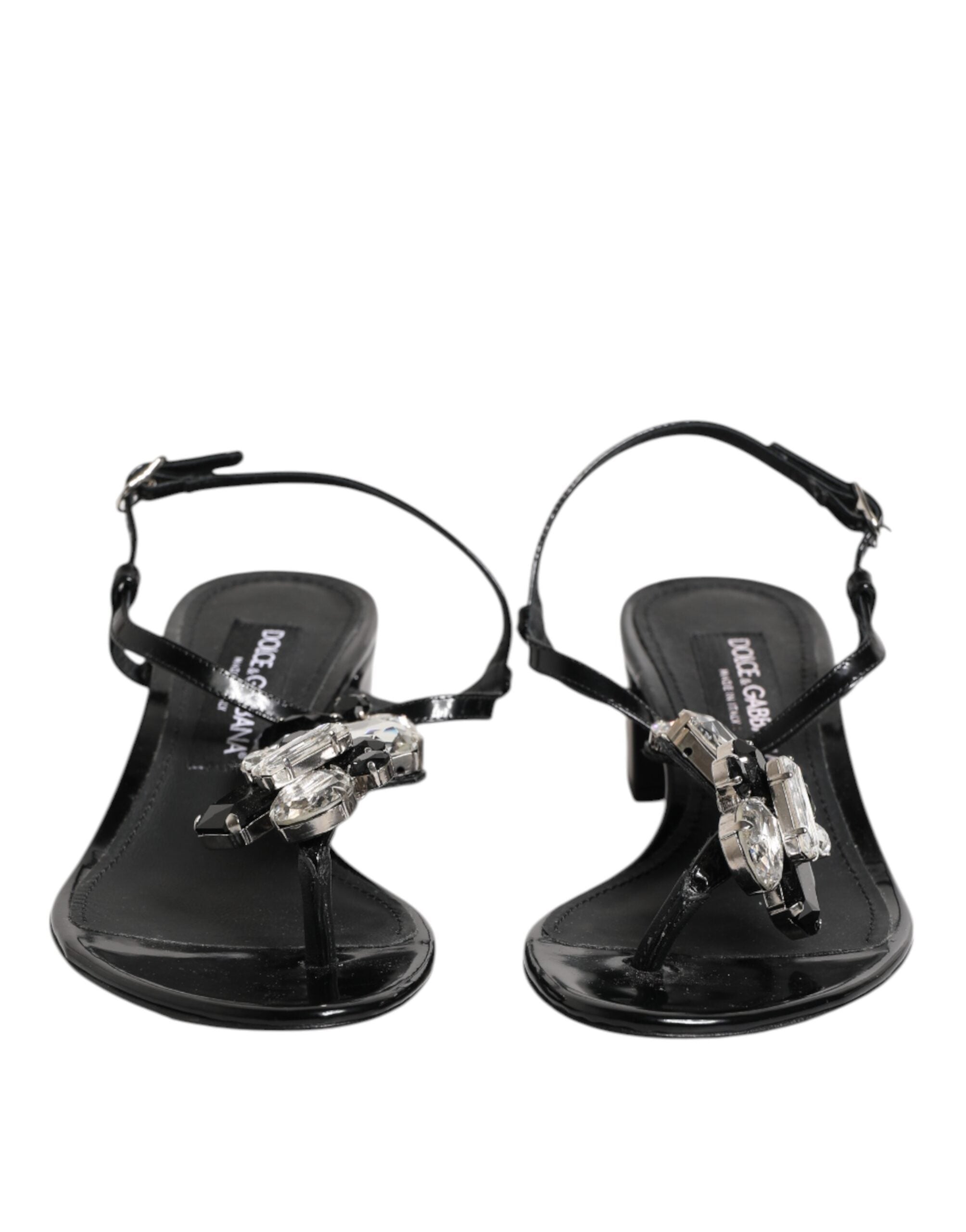 Dolce & Gabbana Black Leather Crystal Ankle Strap Sandals Shoes Glam Steals