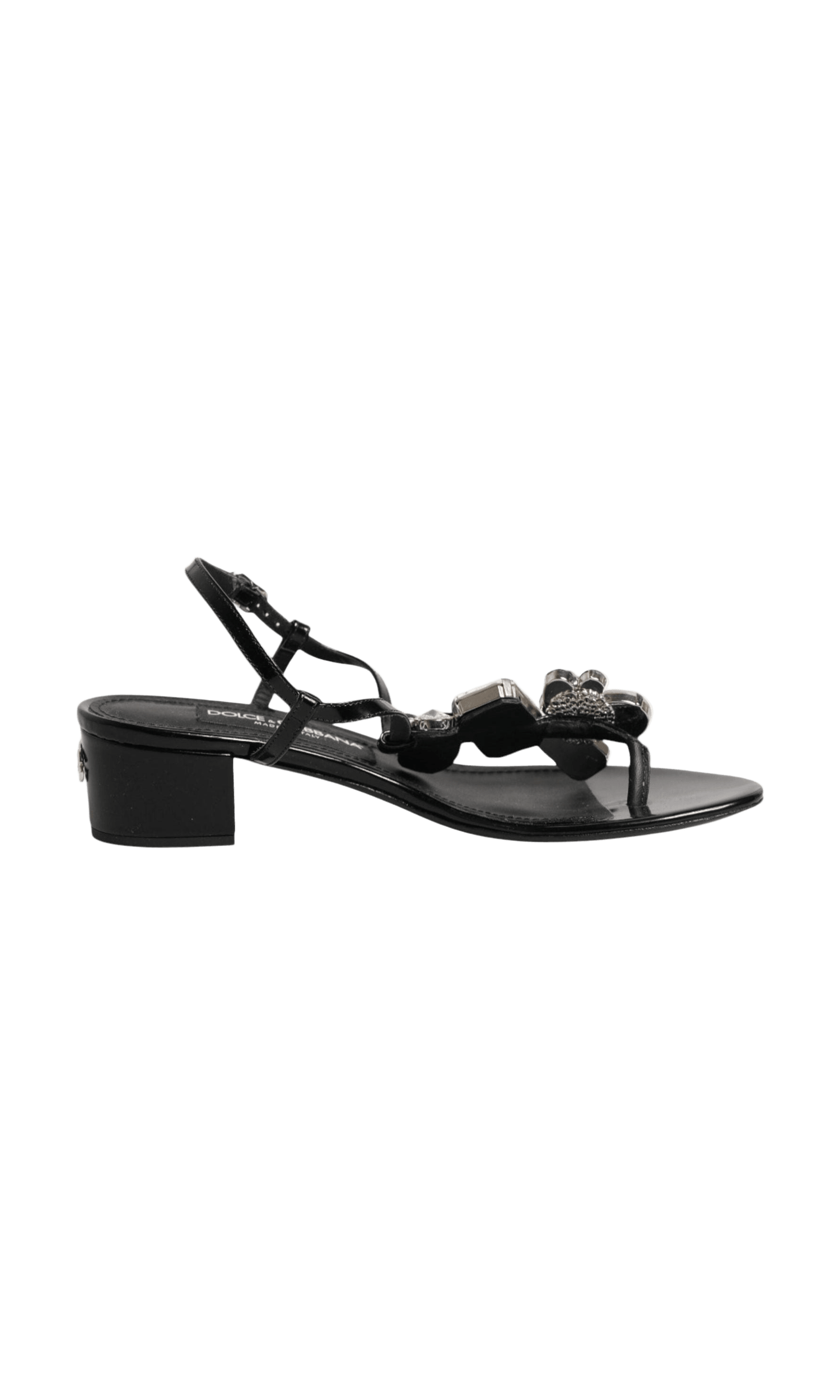 Dolce & Gabbana Black Leather Crystal Ankle Strap Sandals Shoes Glam Steals