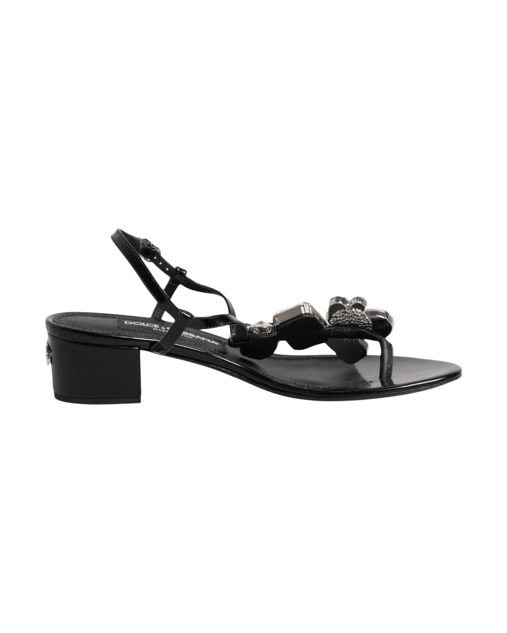 Dolce & Gabbana Black Leather Crystal Ankle Strap Sandals Shoes Glam Steals