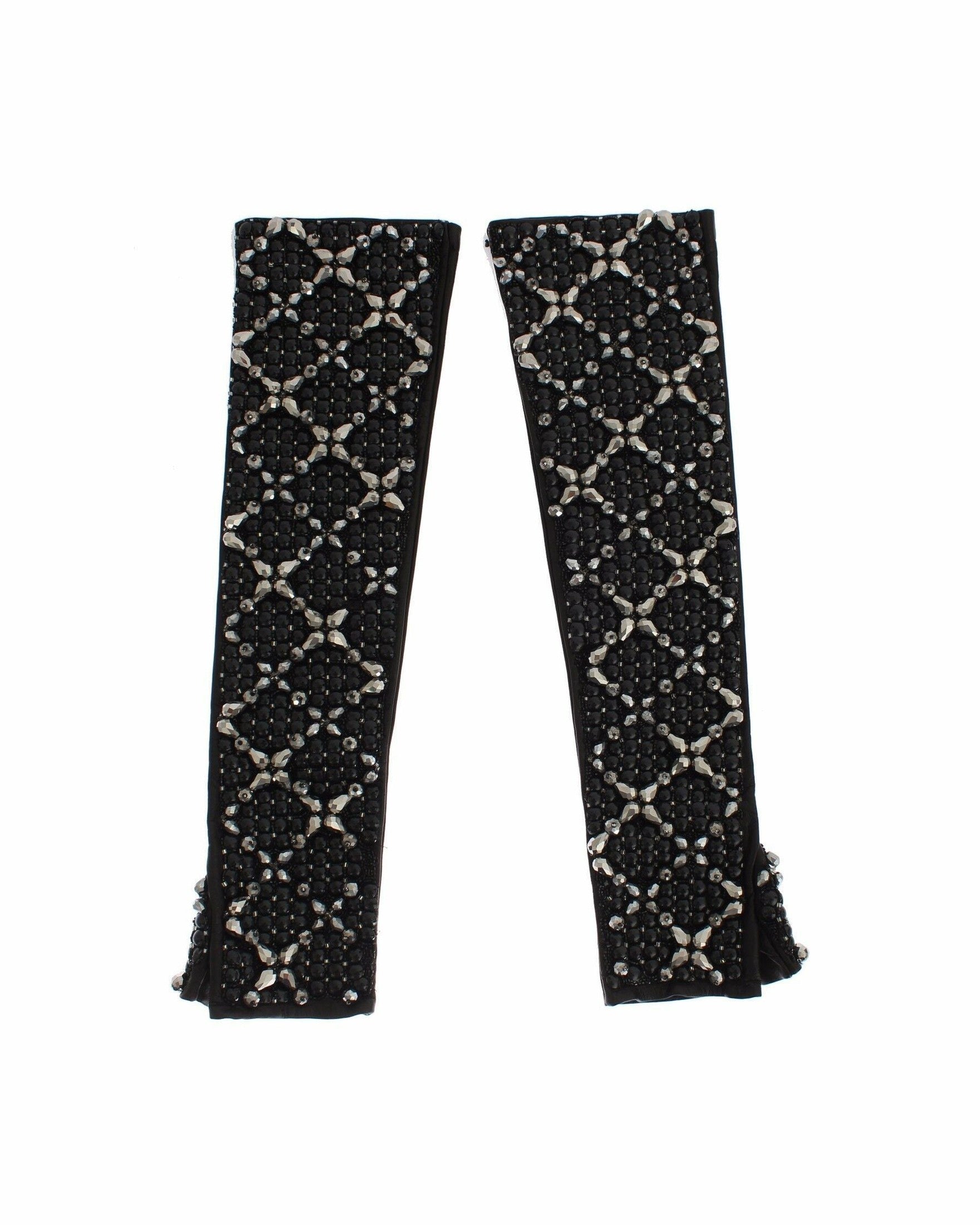Dolce & Gabbana Black Leather Crystal Beaded Finger Free Gloves Glam Steals