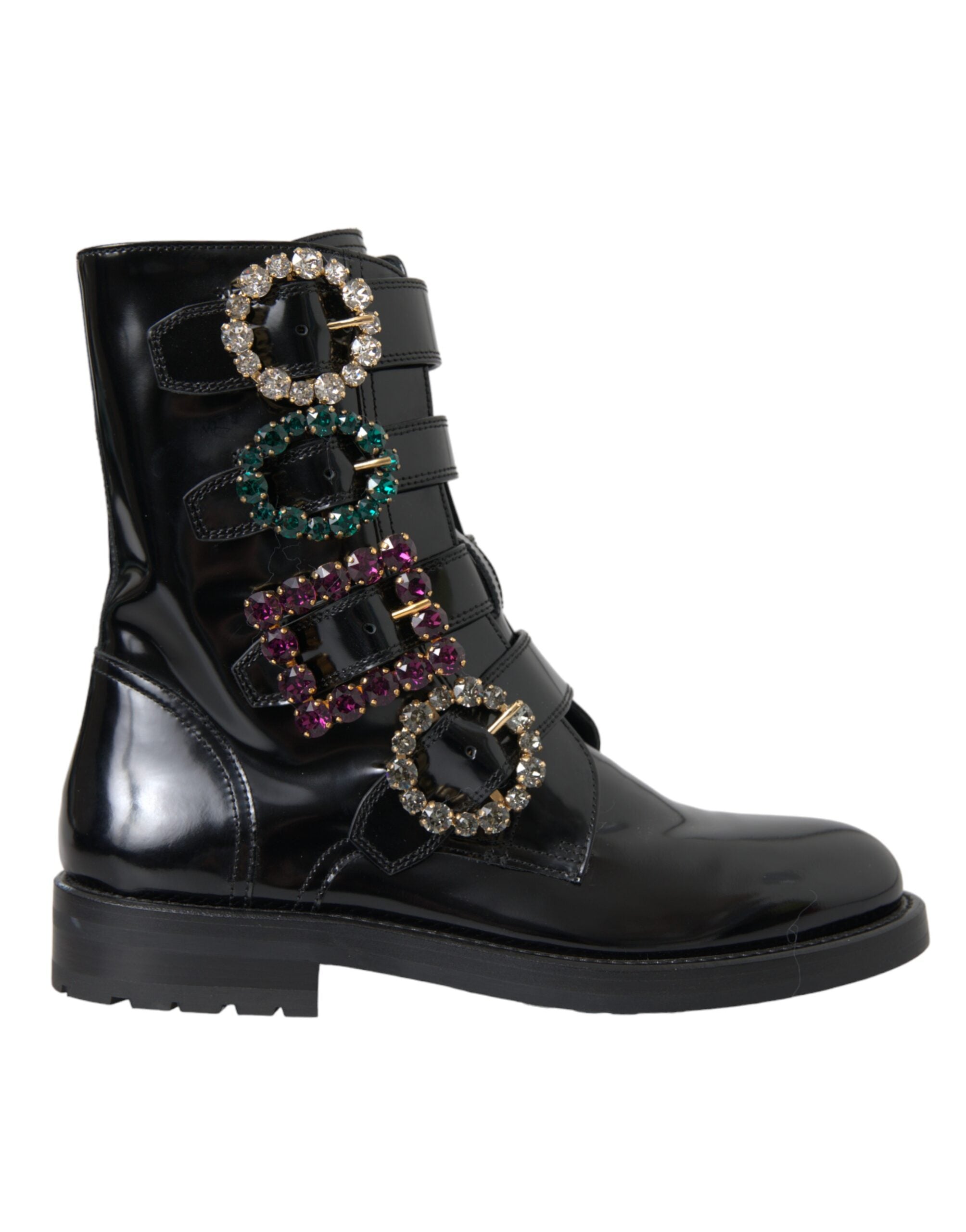 Dolce & Gabbana Black Leather Crystal Buckles Boots Shoes Glam Steals