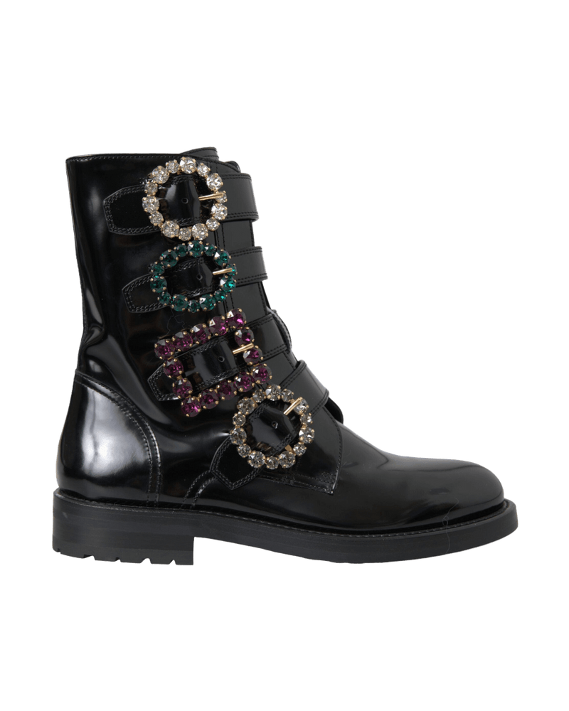 Dolce & Black Gabbana Leather Crystal Buckles Boots Shoes Glam Steals