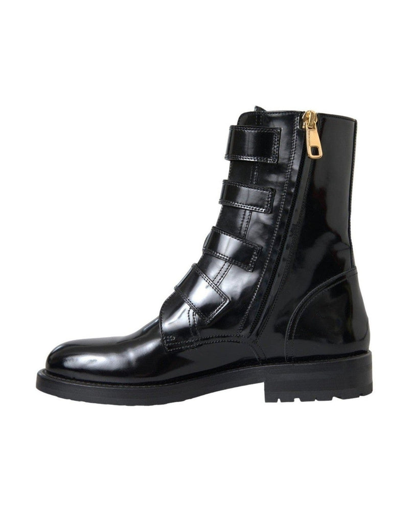 Dolce & Gabbana Black Leather Crystal Buckles Boots Shoes Glam Steals