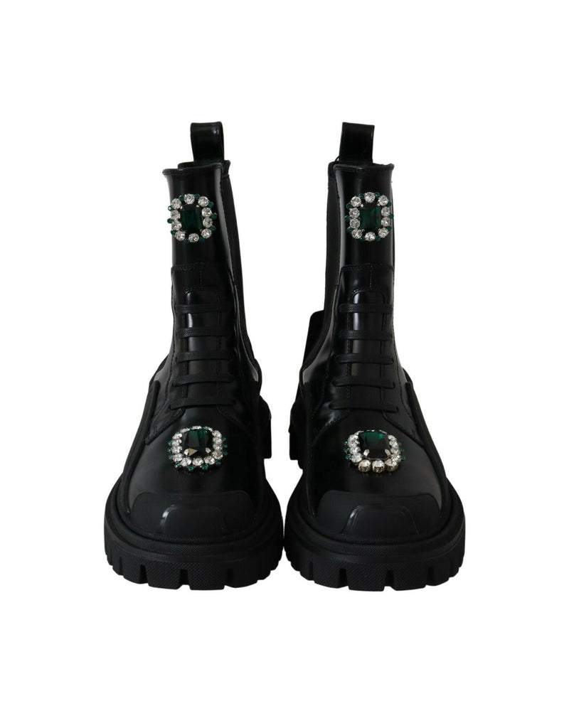 Dolce & Gabbana Black Leather Crystal Combat Boots Glam Steals