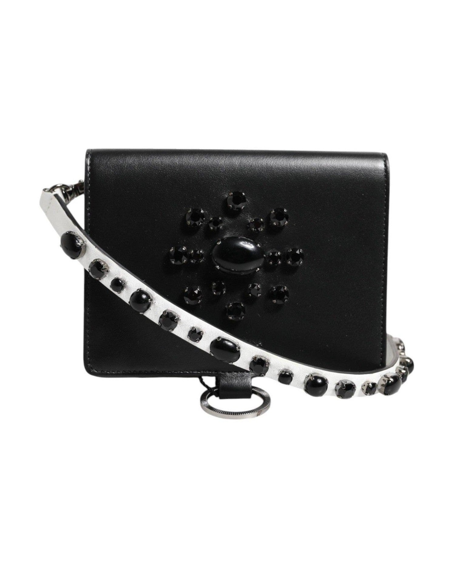 Dolce & Gabbana Black Leather Crystal Embellished Card Holder Wallet Card Cases