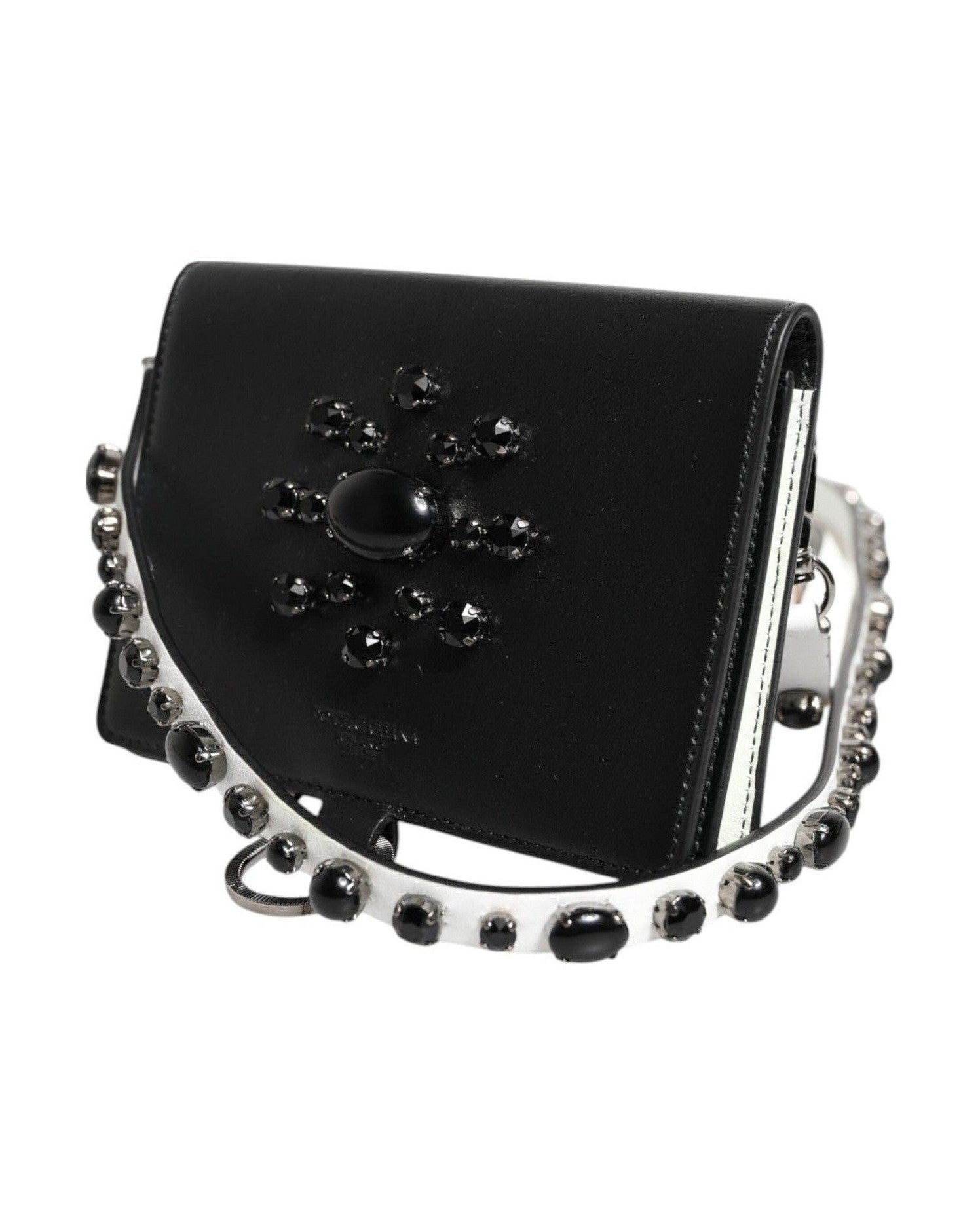 Dolce & Gabbana Black Leather Crystal Embellished Card Holder Wallet Card Cases