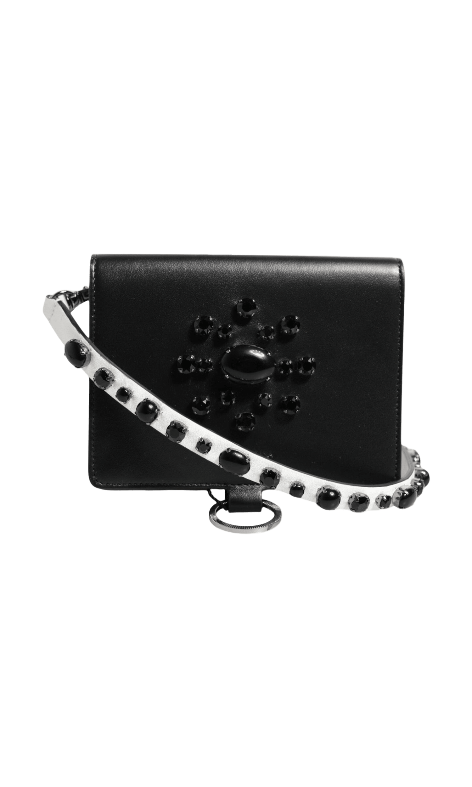 Dolce & Gabbana Black Leather Crystal Embellished Card Holder Wallet Glam Steals