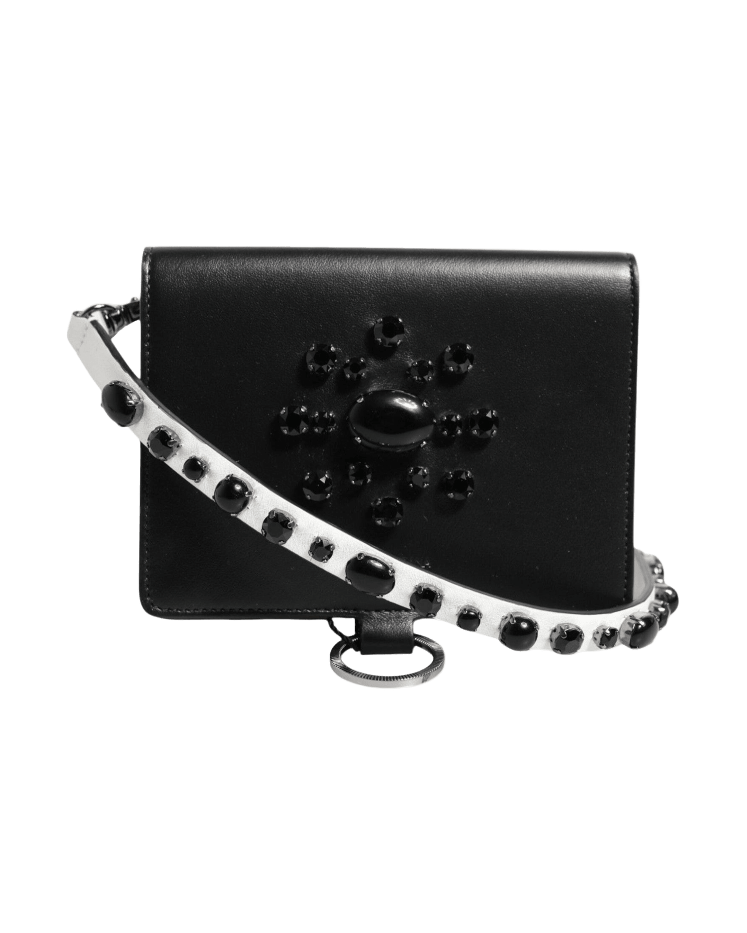 Dolce & Gabbana Black Leather Crystal Embellished Card Holder Wallet Glam Steals