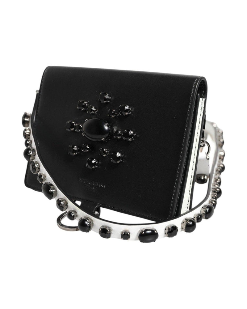 Dolce & Gabbana Black Leather Crystal Embellished Card Holder Wallet Glam Steals