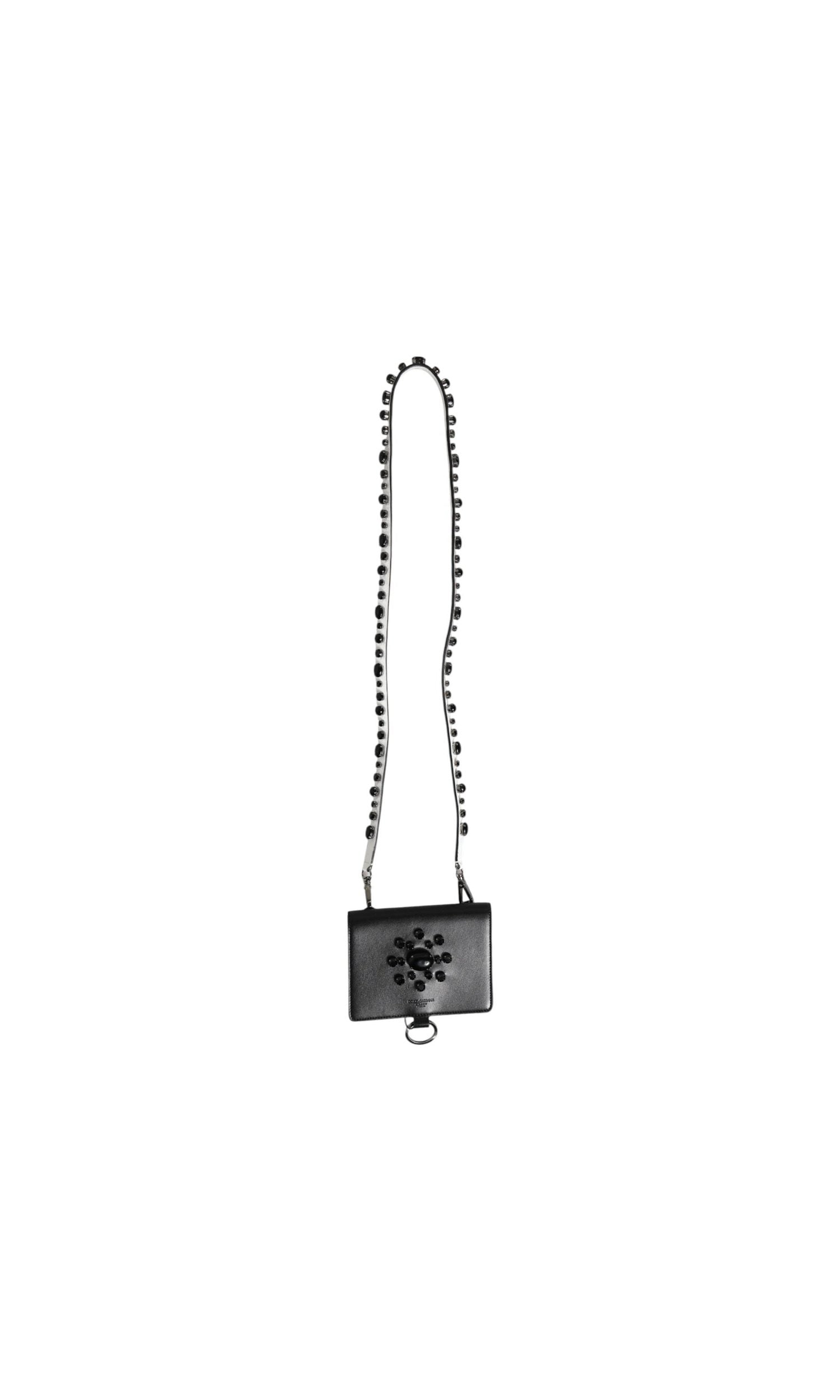 Dolce & Gabbana Black Leather Crystal Embellished Card Holder Wallet Glam Steals