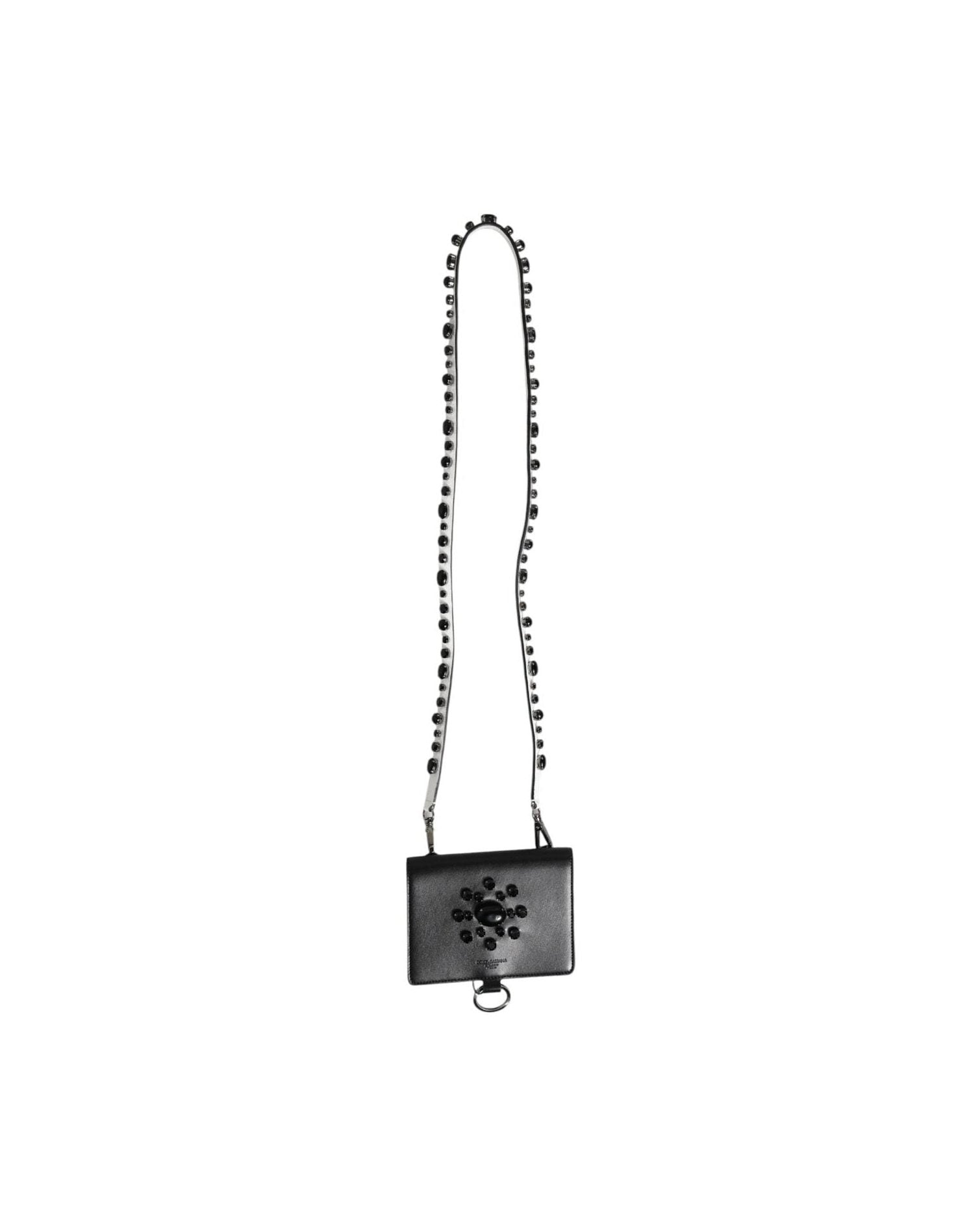 Dolce & Gabbana Black Leather Crystal Embellished Card Holder Wallet Glam Steals