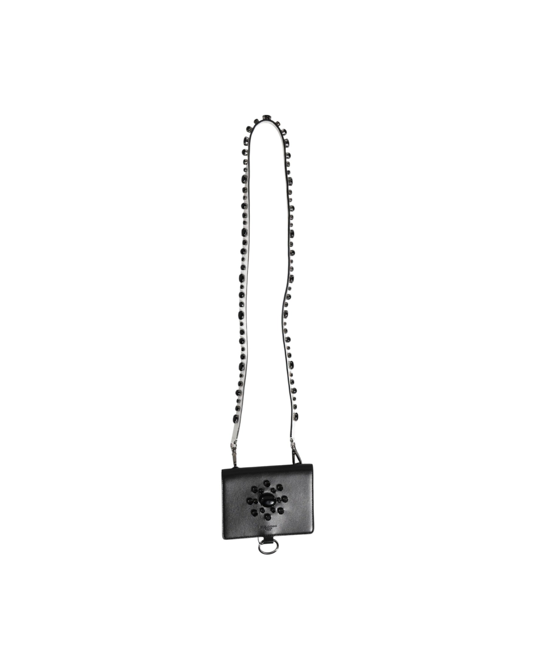 Dolce & Gabbana Black Leather Crystal Embellished Card Holder Wallet Glam Steals