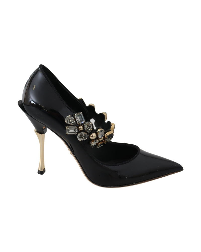 Dolce & Gabbana Black Leather Crystal Shoes Mary Jane Pumps Glam Steals