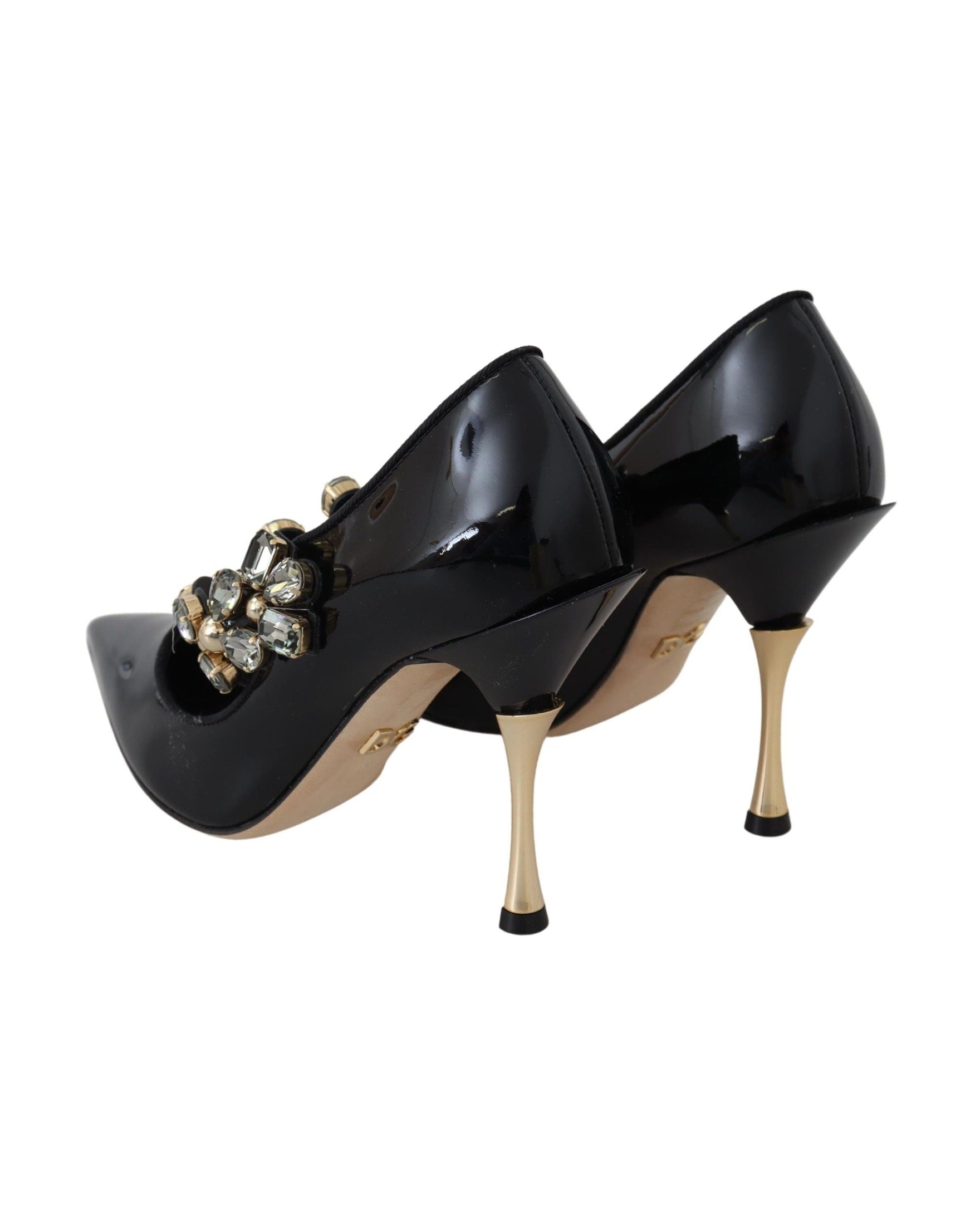 Dolce & Gabbana Black Leather Crystal Shoes Mary Jane Pumps Heels